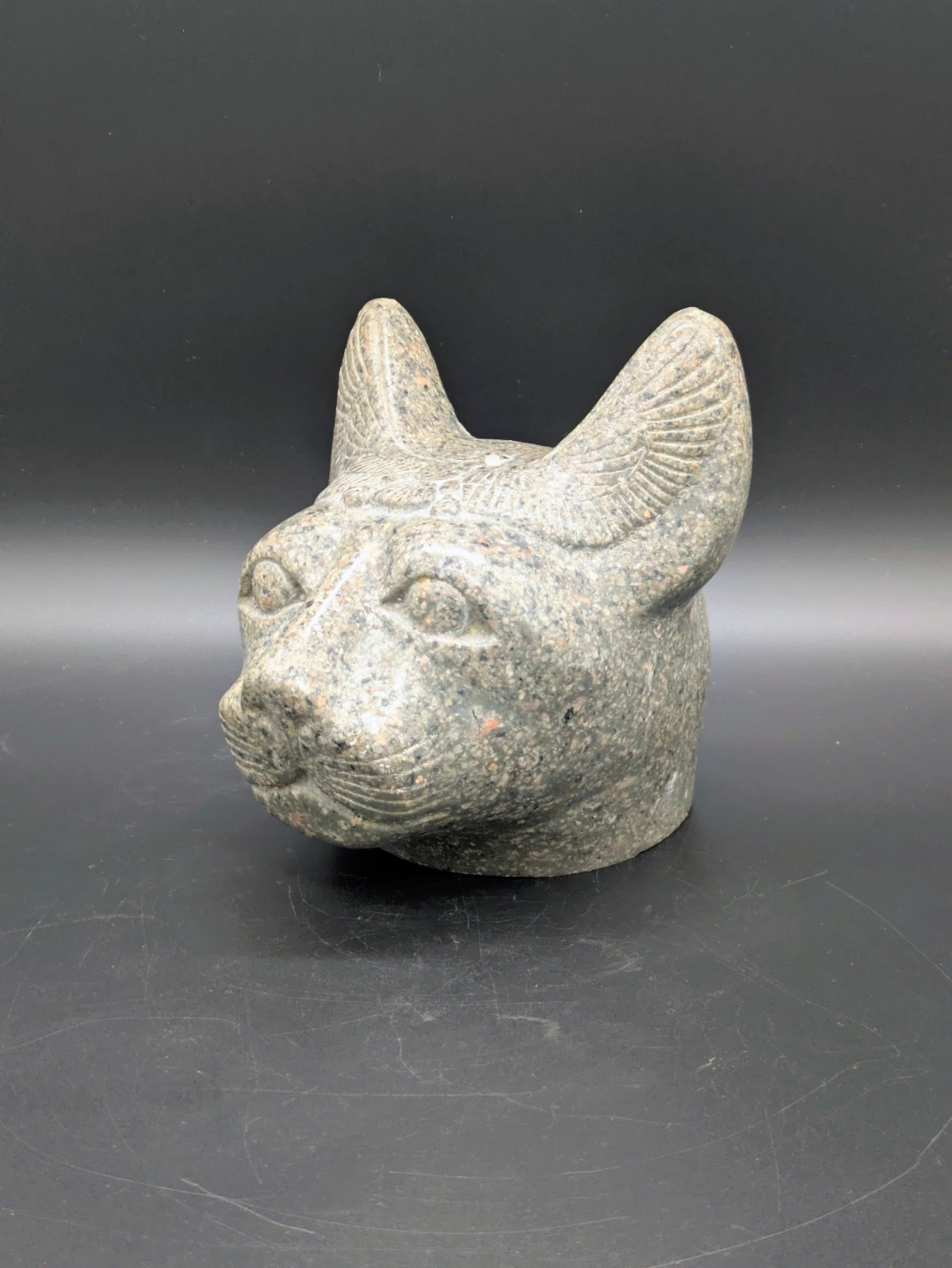 Vintage Speckled-Granite Egyptian Bastet Sculpture