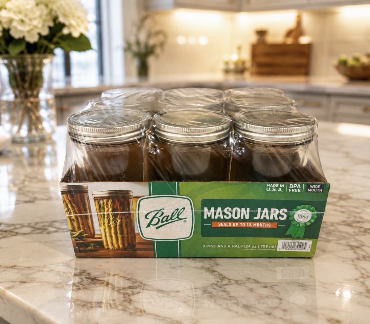 NEW Ball Mason Jar 24 oz Pint And A Half Sealed Case Of 9 Glass Discontinued