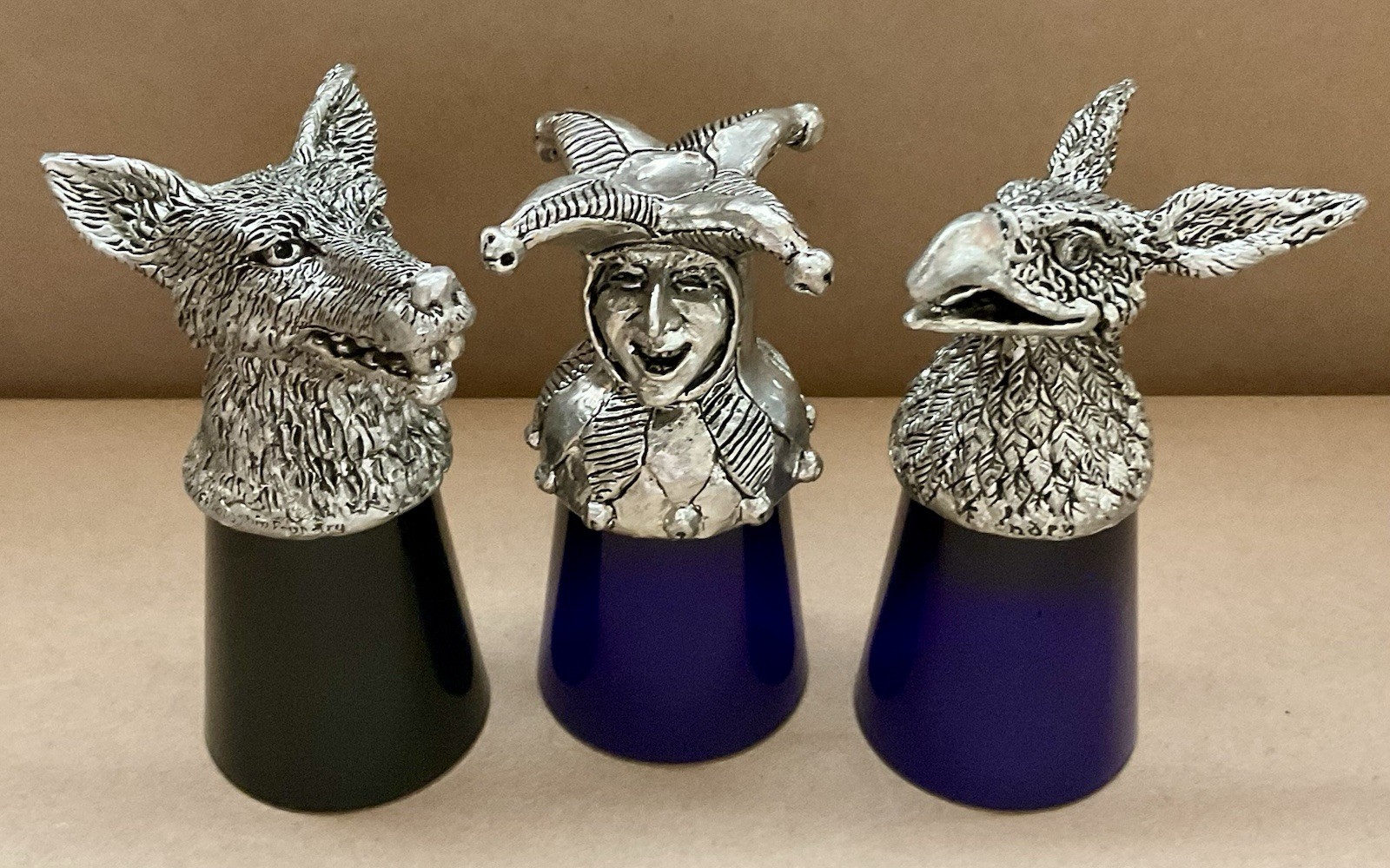 3 Fellowship Foundry Pewter Shot Glass Lot ~ A/P Kevin O’Hare Dragon Wolf Jester