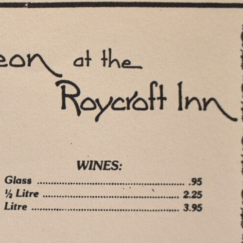Vintage 1977 Roycroft Inn Restaurant Menu Saturday Luncheon East Aurora New York