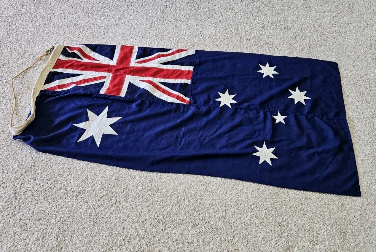 Vintage Australian National Flag Large 34x72 Wide Flown On Sailboat Vintage Australian National Flag Large 34x72 Wide Flown On Sailboat