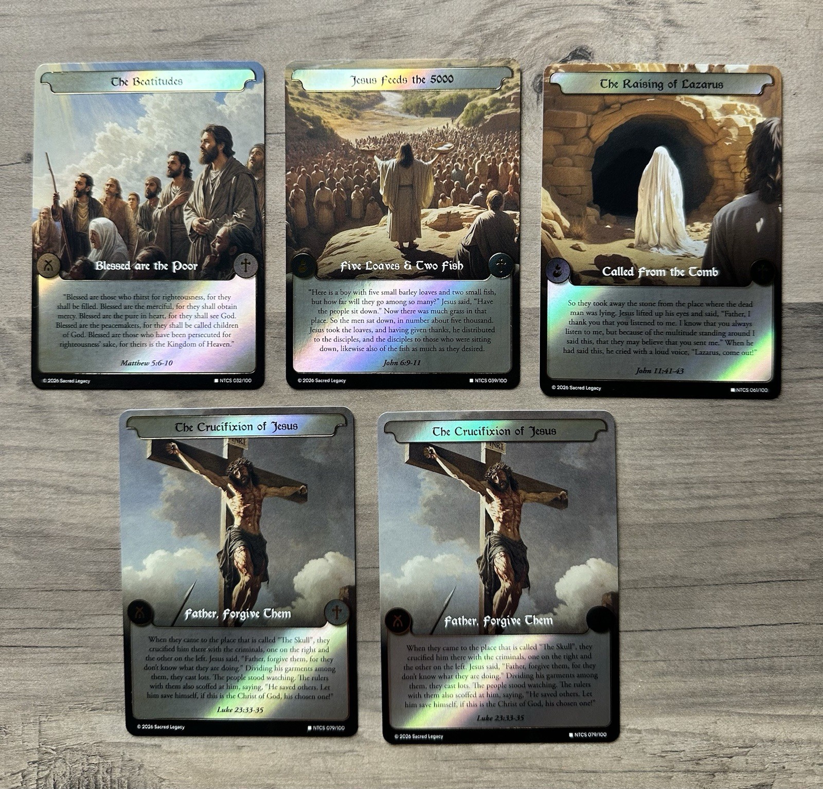 2026 Sacred Legacy NTCS 5 Holo Foil Rare Card Lot Crucifixion x2 Jesus Bible Set
