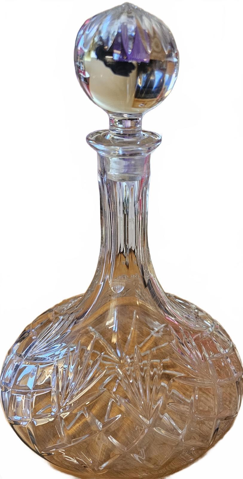 Vintage Yugoslav Lead Crystal Decanter – Ribbed Melon & Ball Stopper