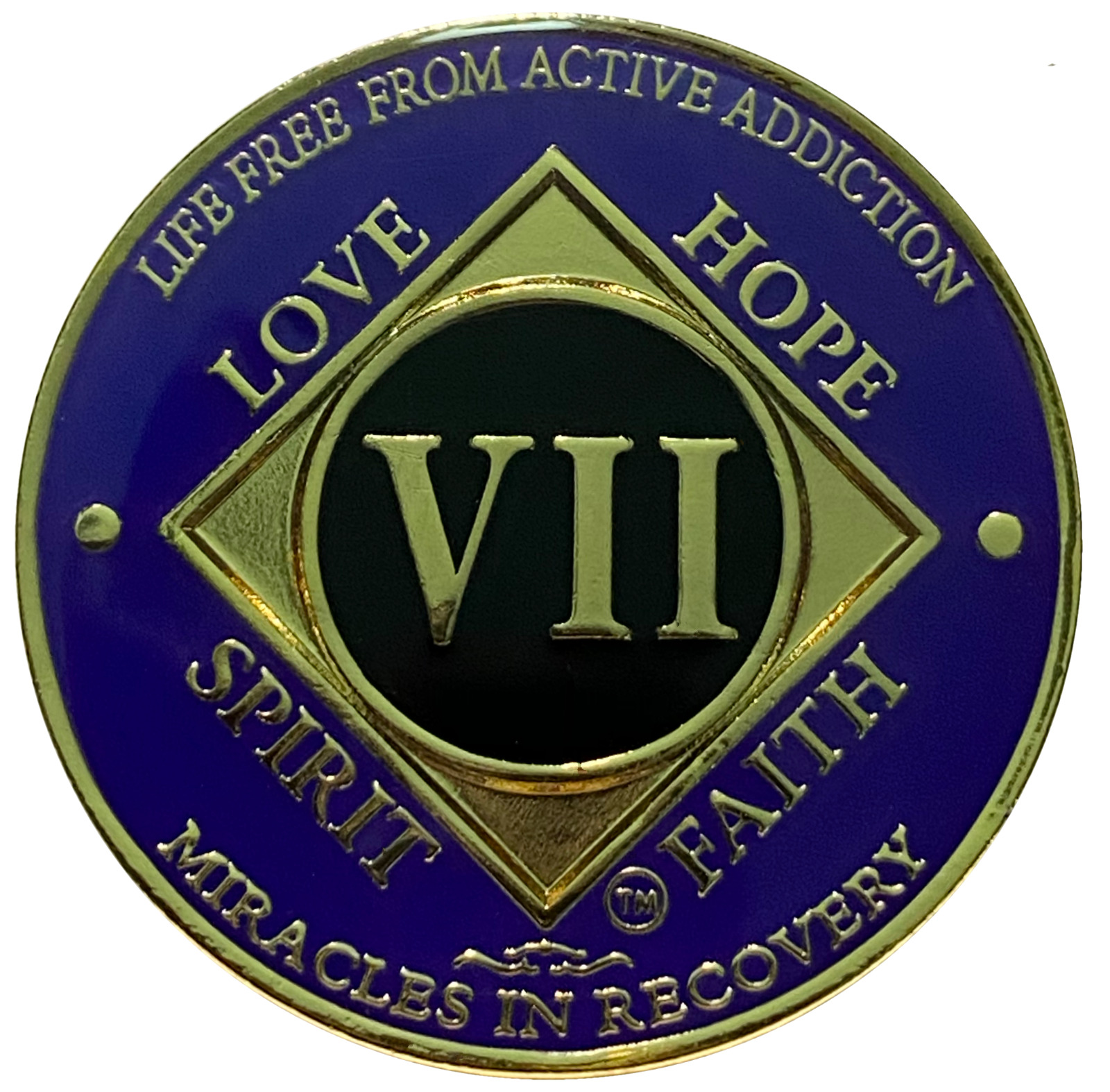 NA 7 Year Purple, Gold Color Plated Coin, Narcotics Anonymous Medallion