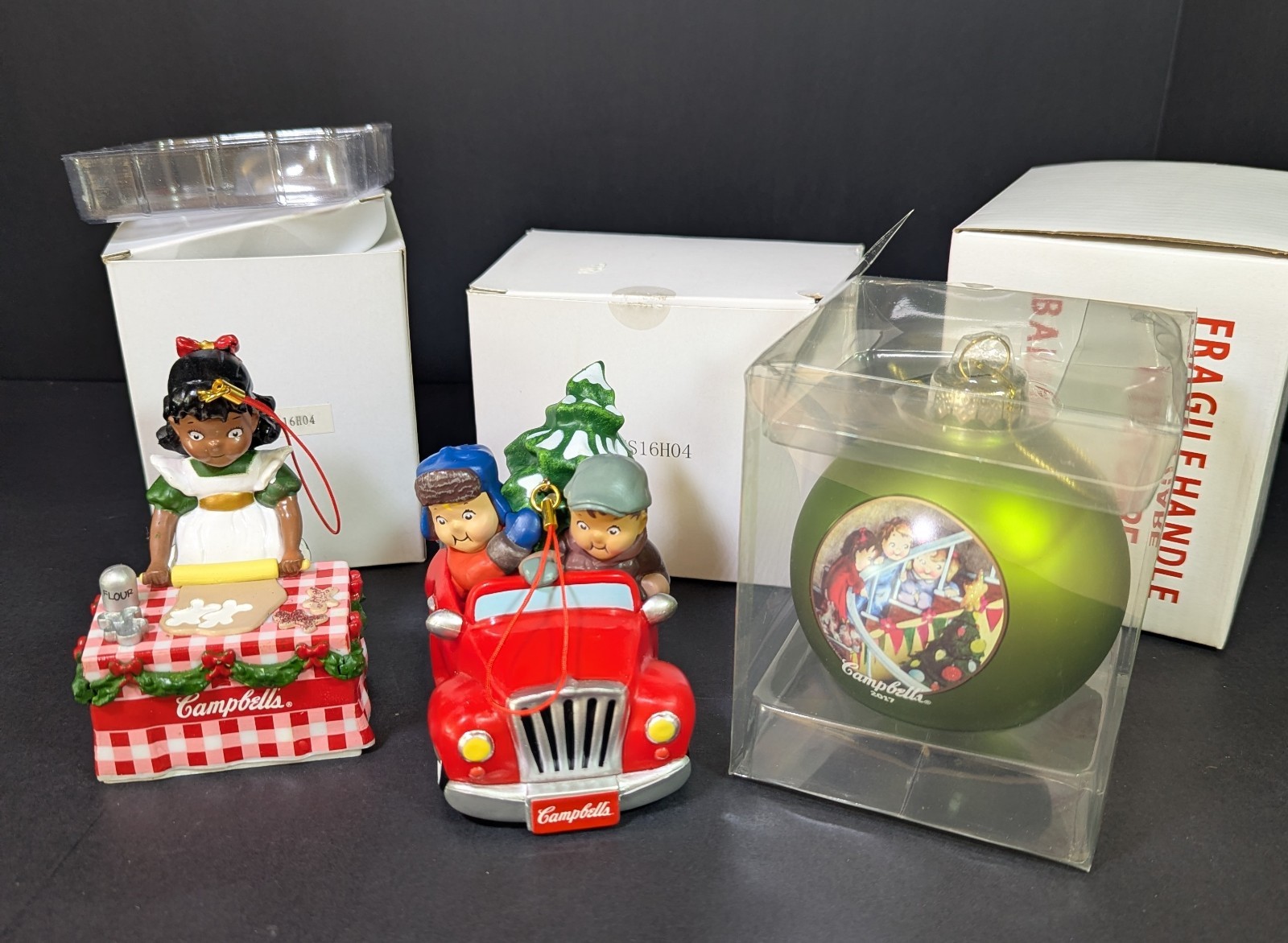 Campbells Soup Kids Christmas Ornaments Lot of 3. New in original boxes.