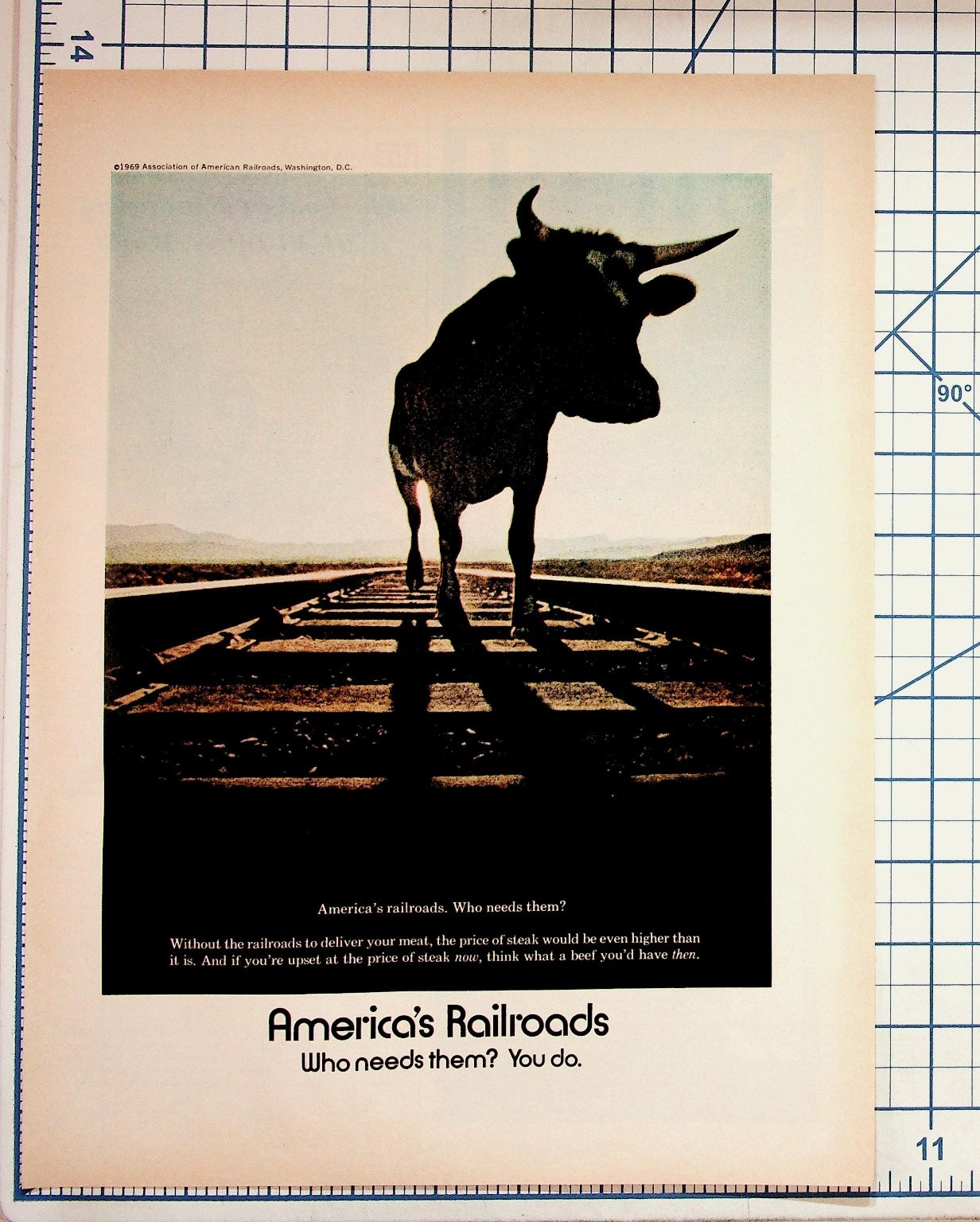 1969 America's Railroads Ad Cattle on Tracks Washington D.C. Ephemera