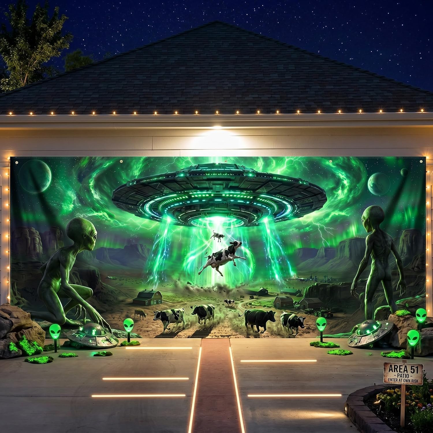 Alien Abduction Halloween Garage Door Decoration UFO Cow Alien Abduction Halloween Garage Door Decoration UFO Cow