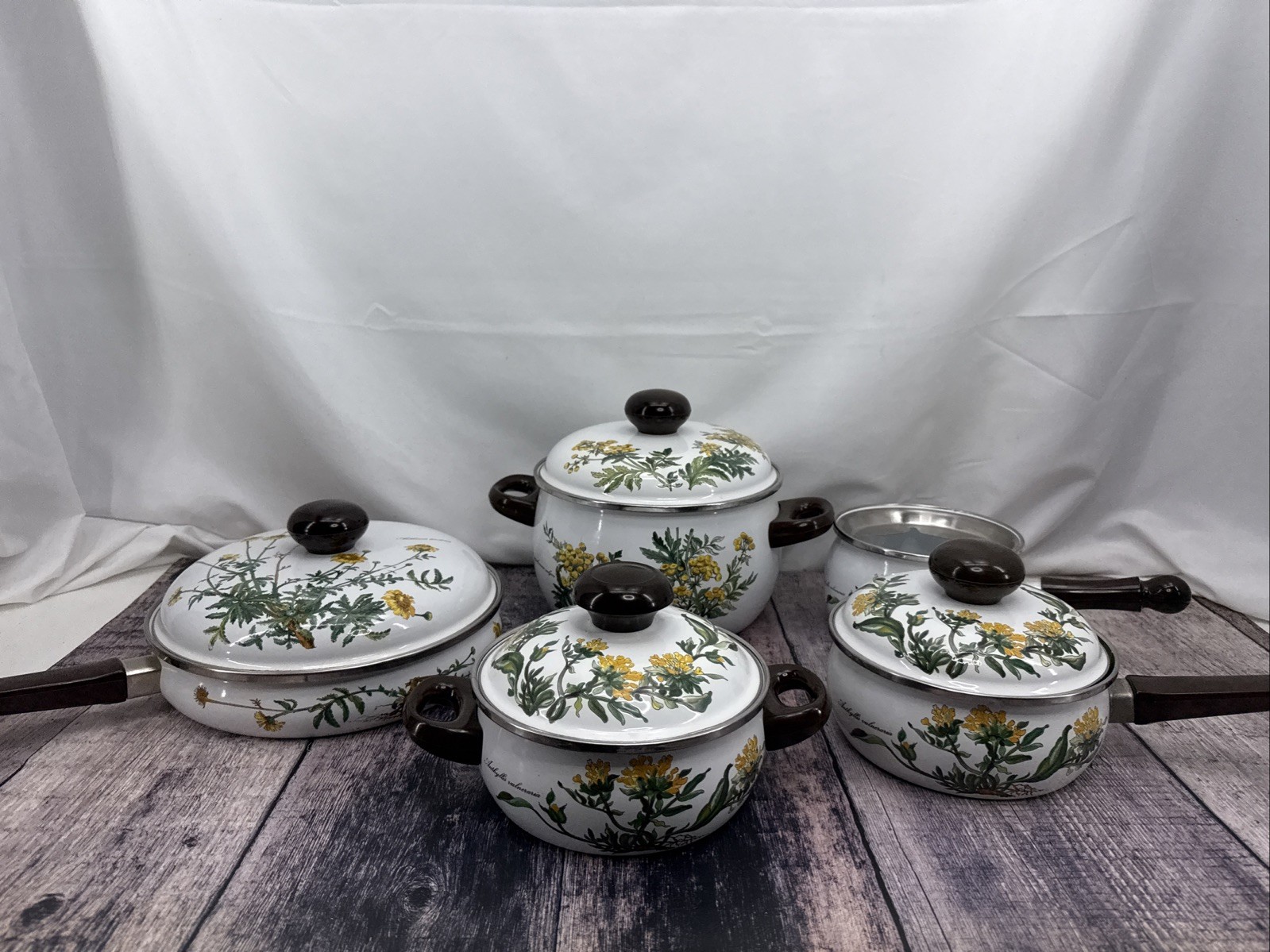 Five Piece Villeroy & Boch Botanica Enameled Metal Cooking Pots And Pan