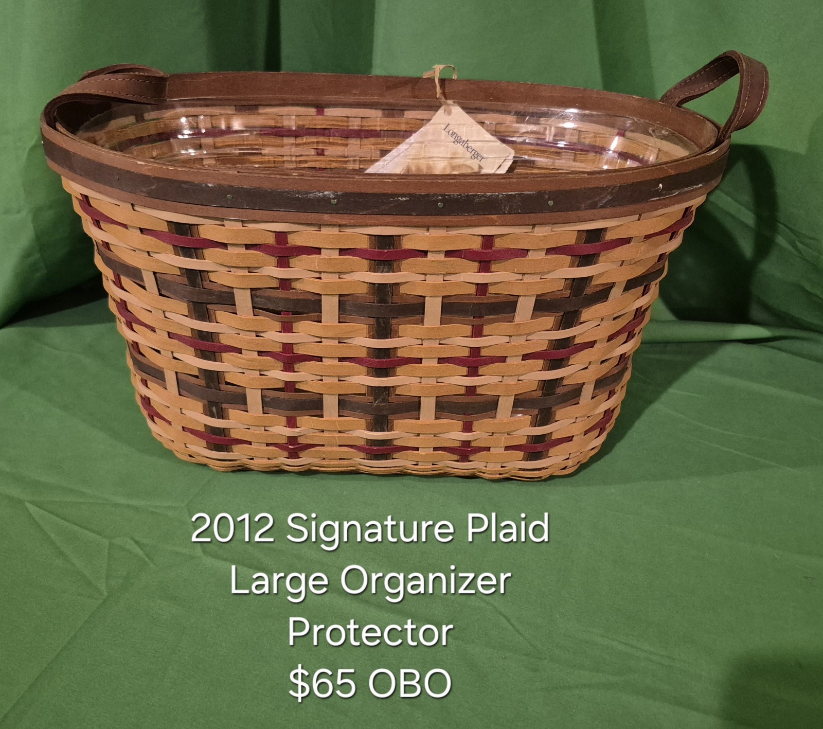Longaberger 2012 Signature Plaid Large Organizer Basket with Protector