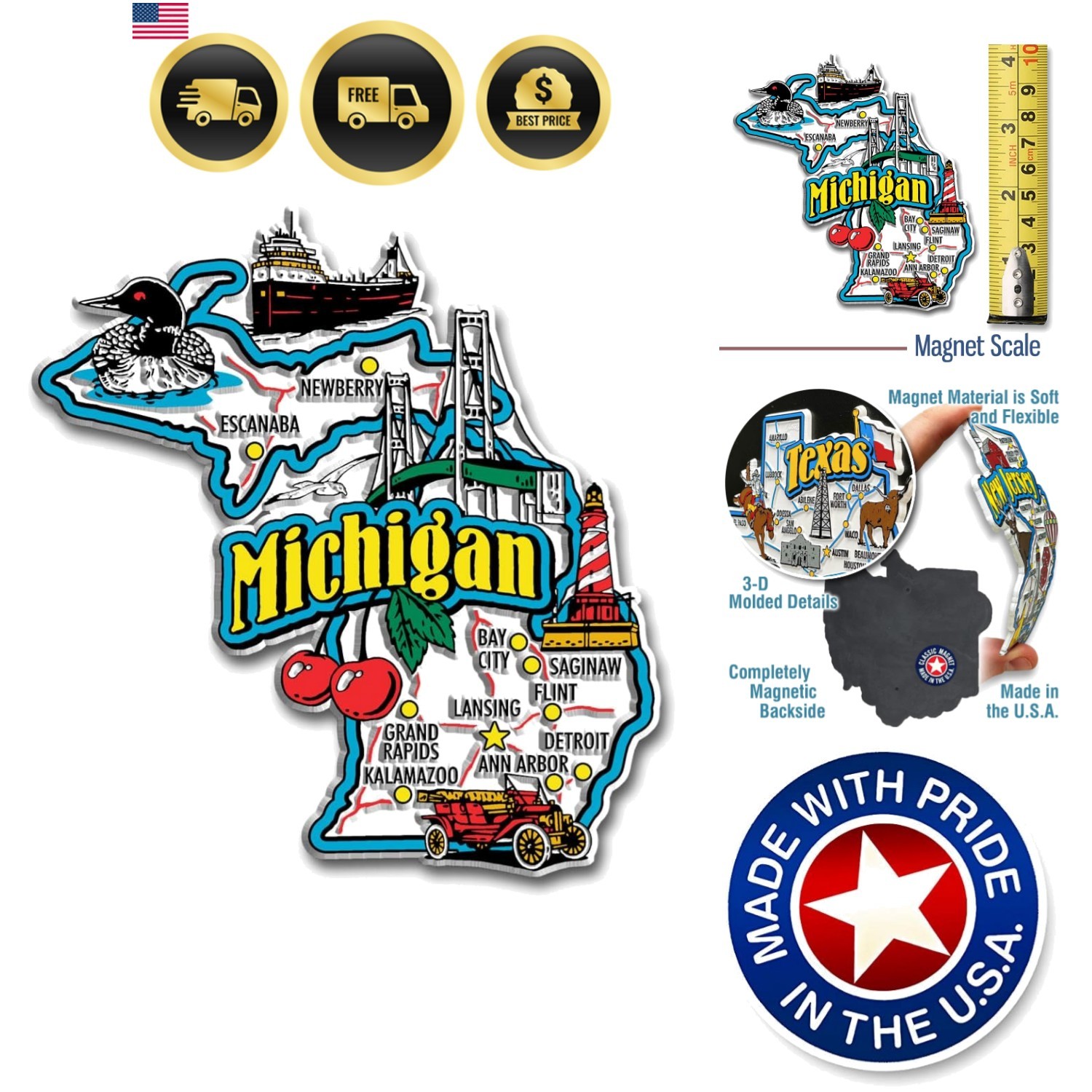 Michigan Jumbo State Magnet by , 3.7\