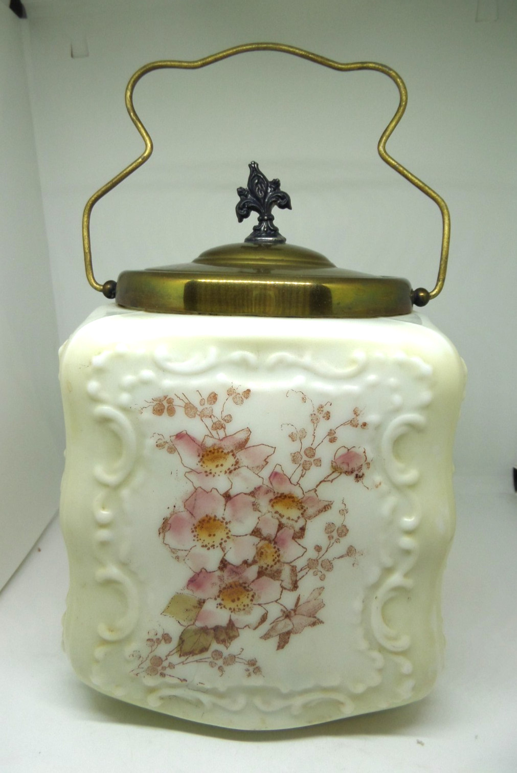 Antique Mt Washington Wavecrest Satin Glass Biscuit Cracker Jar 1800s