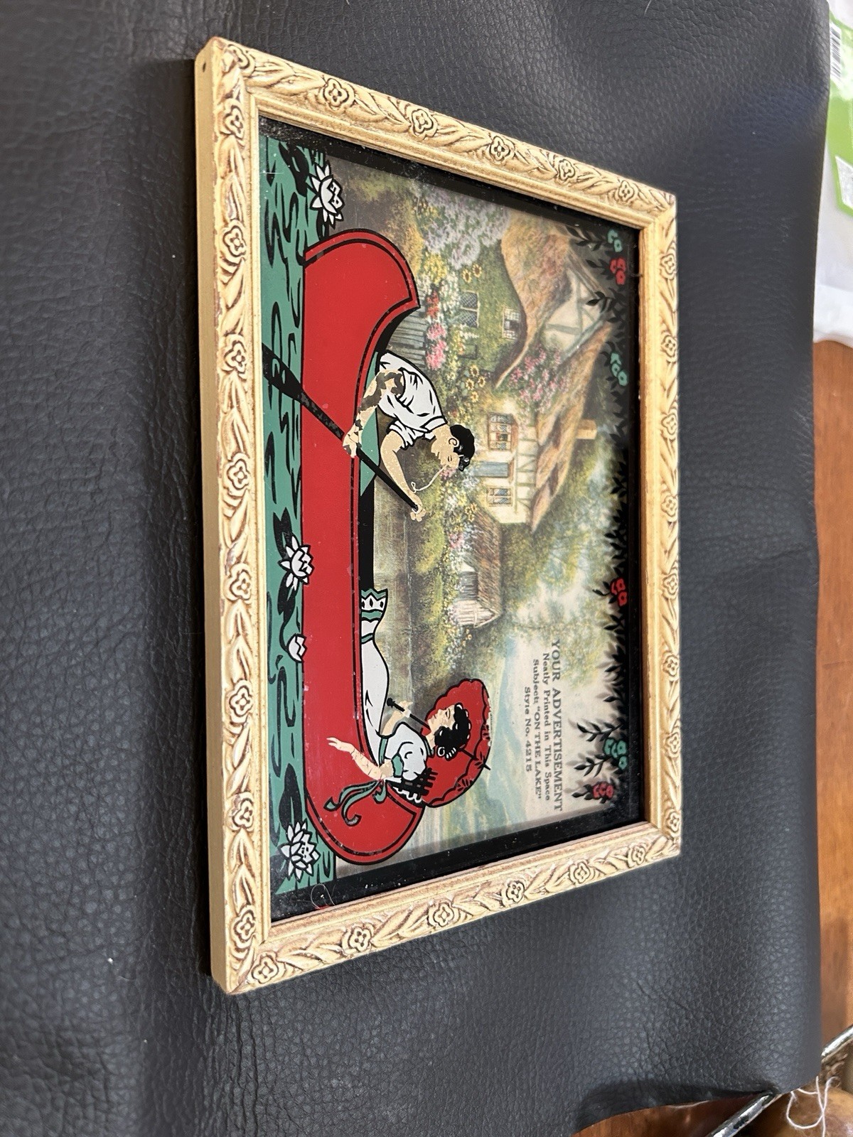 “on The Lake” Reverse Paint On Glass , Vintage Advertising Print 8”x 5 1/2”