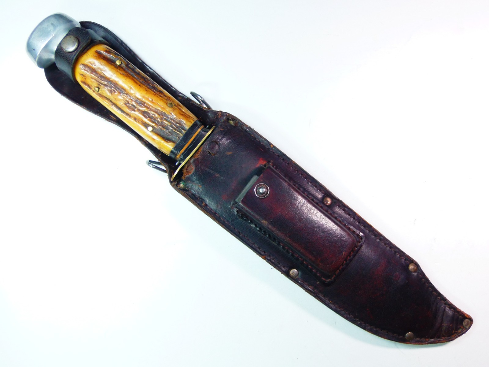 Vintage EIG Solingen Germany hunting knife STAG handle military belt sheath 8 in