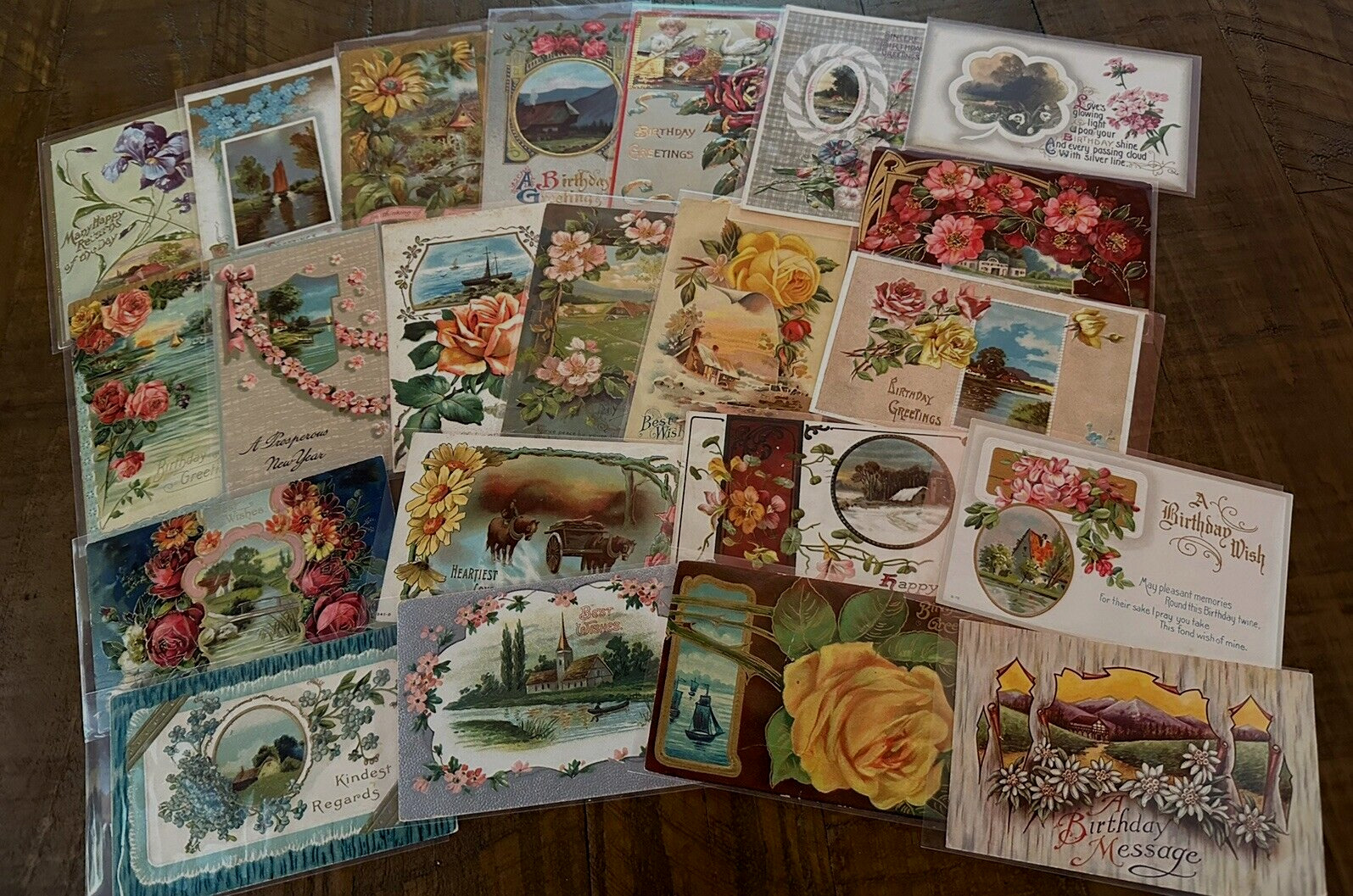 ~Lot of 23 Vintage~Scenes & Flowers~ Floral Greetings Postcards-in sleeves-k-18