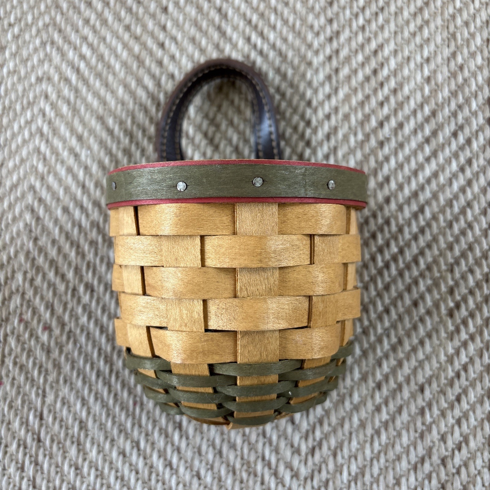 2002 Longaberger Little Elf  Woven Basket With Green & Red Accents