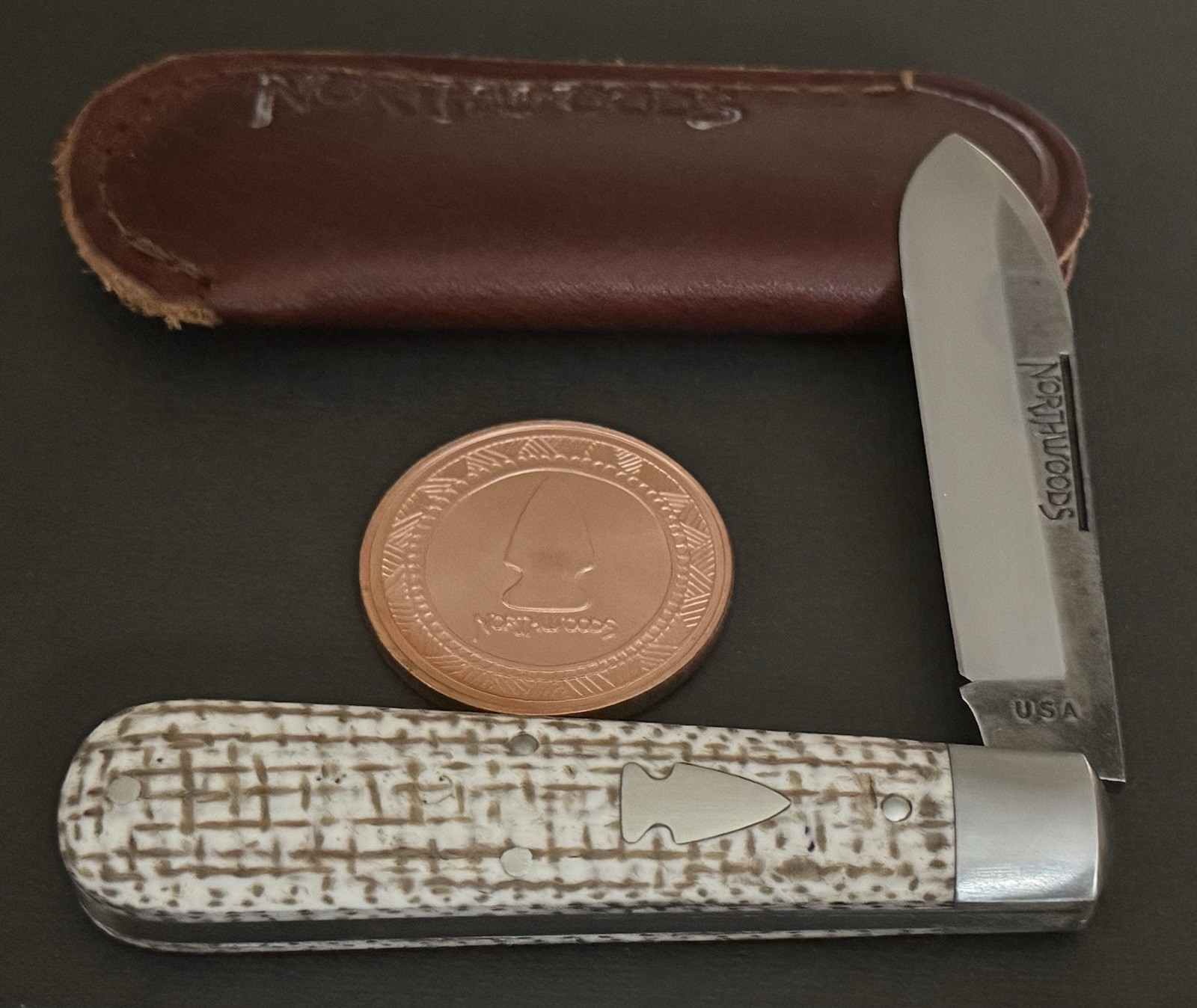 🔥 NORTHWOODS HERITAGE JACK KNIFE GEC 86 BURLAP MICARTA - COMES WITH GOODS RARE