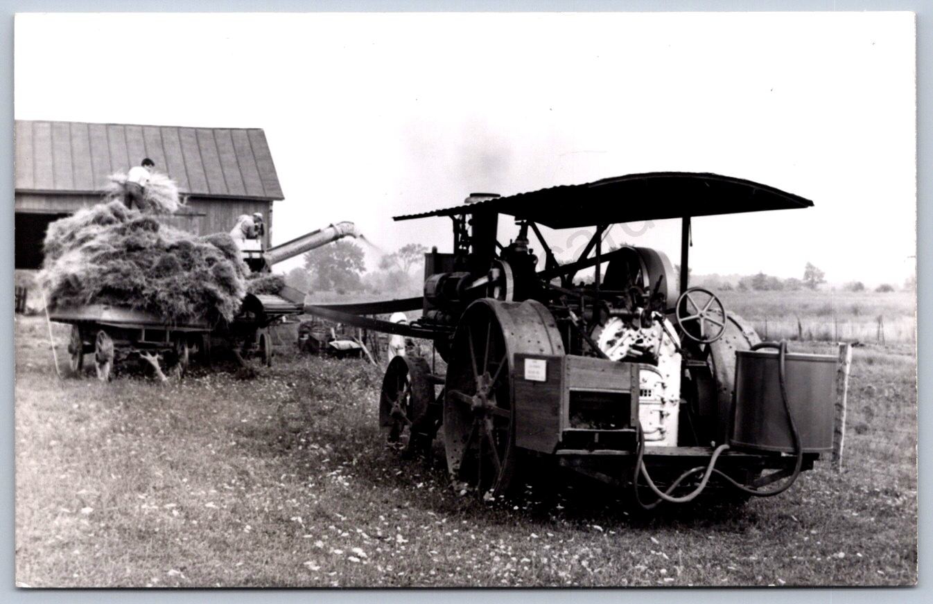 K40/ Interesting RPPC Postcard c1950s Americana Steam Tractor Farm Harvest 516