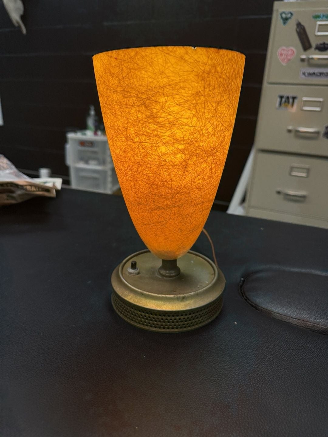 Vintage Mid Century Modern Brass And Fiberglass Cone Table Lamp