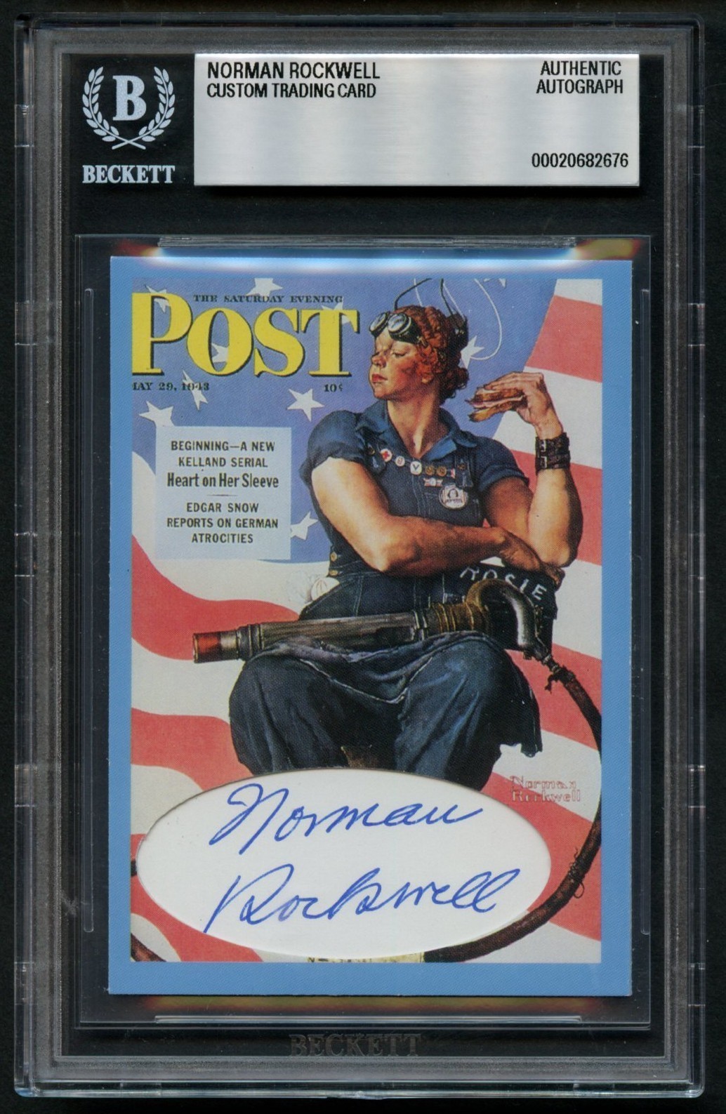 Norman Rockwell signed autograph Custom Cut Painter Rosie The Riveter BAS Slab