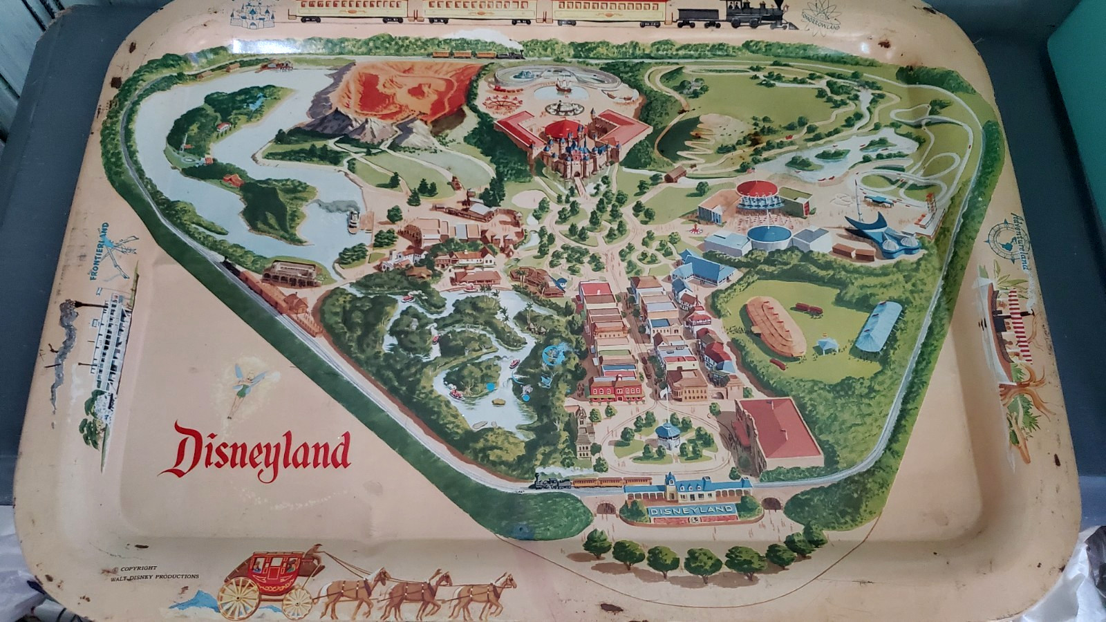 VTG Disneyland Map Preopening layout Tin-Litho TV/Lap tray Circa 1955 USA Rare VTG Disneyland Map Preopening layout Tin-Litho TV/Lap tray Circa 1955 USA Rare
