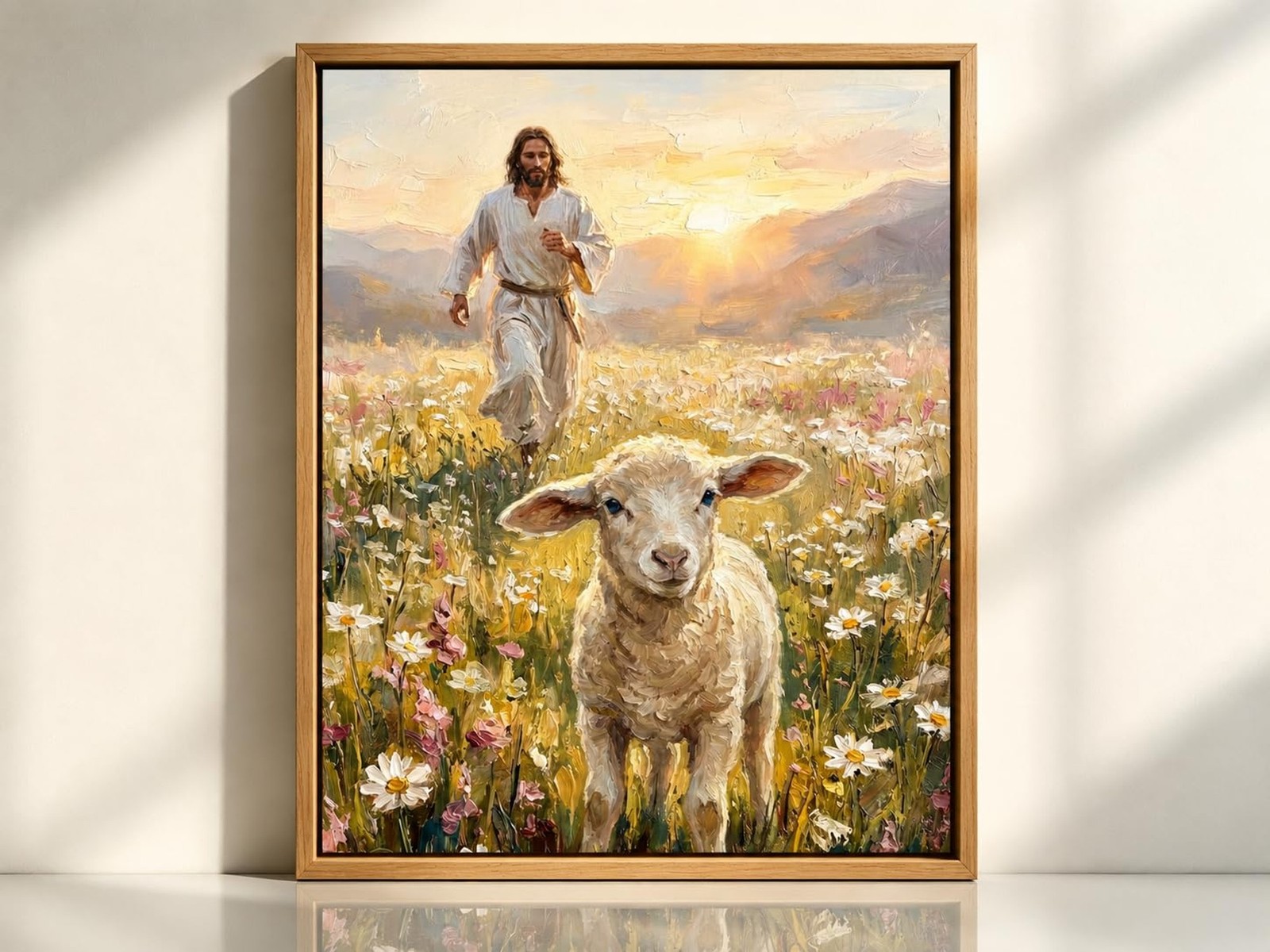 Framed Jesus and Lamb Canvas Wall Art Jesus Running After Lost Lamb Painting ... Framed Jesus and Lamb Canvas Wall Art Jesus Running After Lost Lamb Painting ...