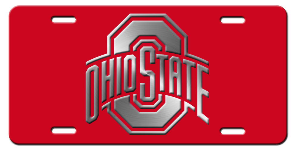 Ohio State Red and Silver Aluminum Metal Vanity License Plate Tag New