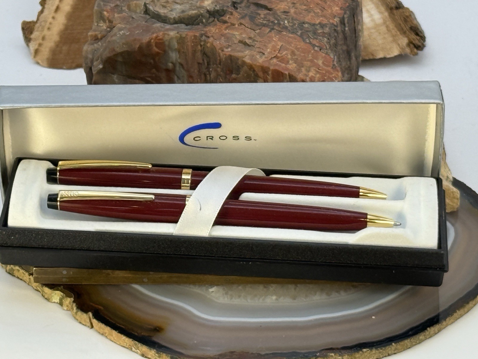CROSS Solo Classic 801-1 Burgundy Gold Trim Set Pen & Pencil In box--1877.26