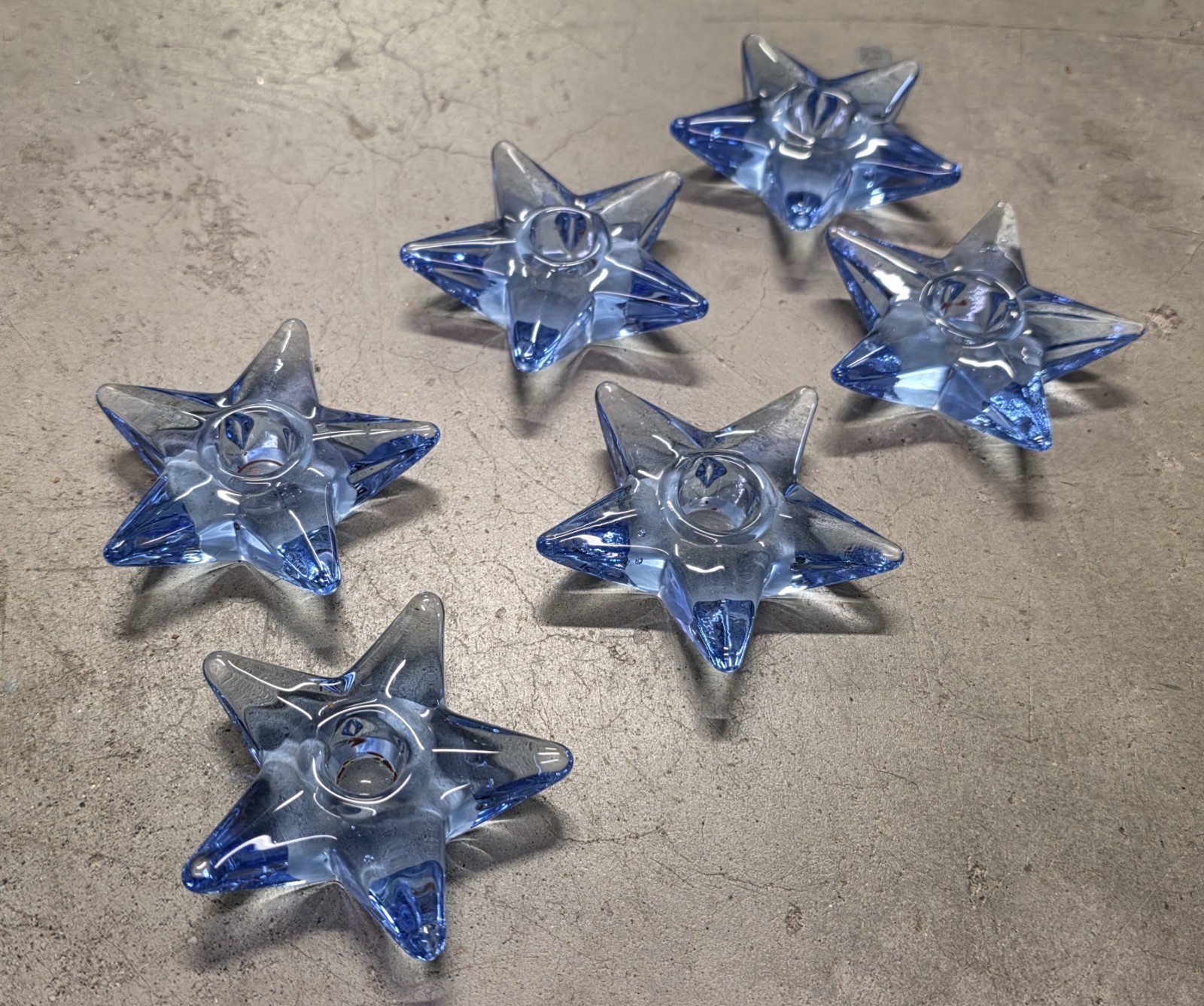 6- Vintage Cambridge Elegant Glass  Blue Star Candle Holder Small