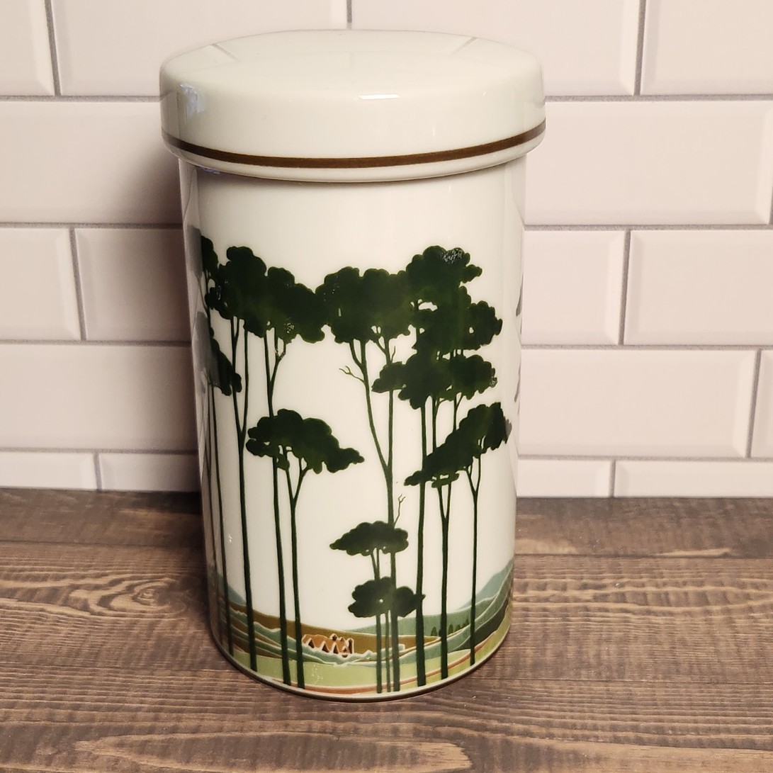 Vintage 1979 Aramis Devin Ceramic Lidded Landscape Tree Canister