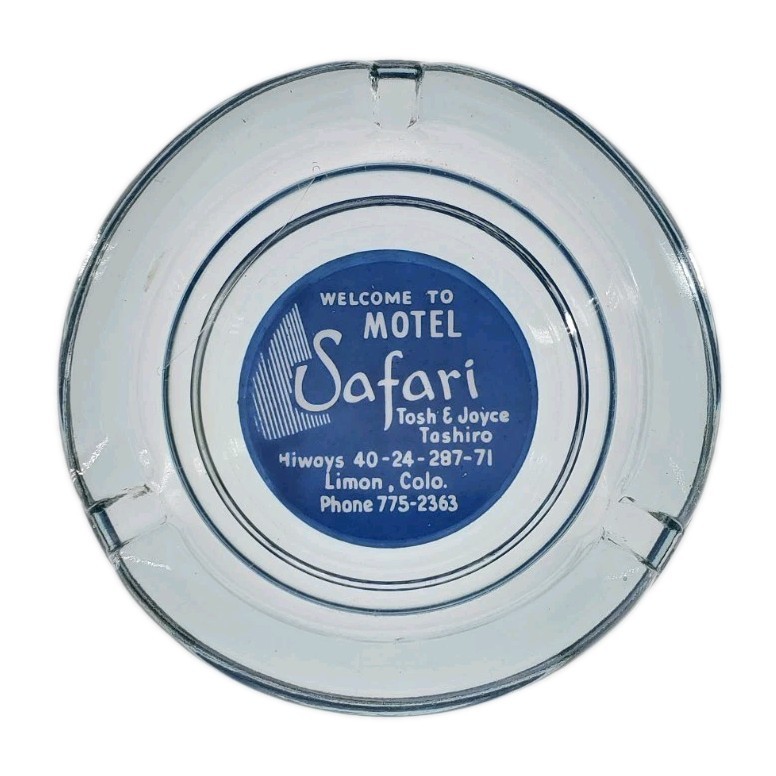 Vintage Glass Ashtray / Motel Safari / Tosh & Joyce Tashiro / Limon Colorado CO