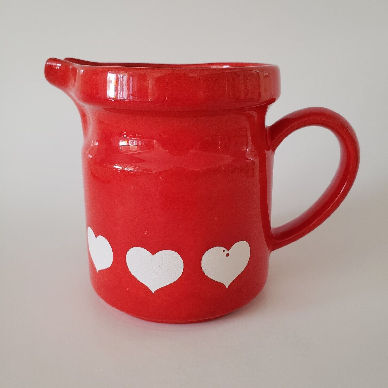 Vintage Waechtersbach Red Hearts 16oz Pottery Pitcher Valentines German Made