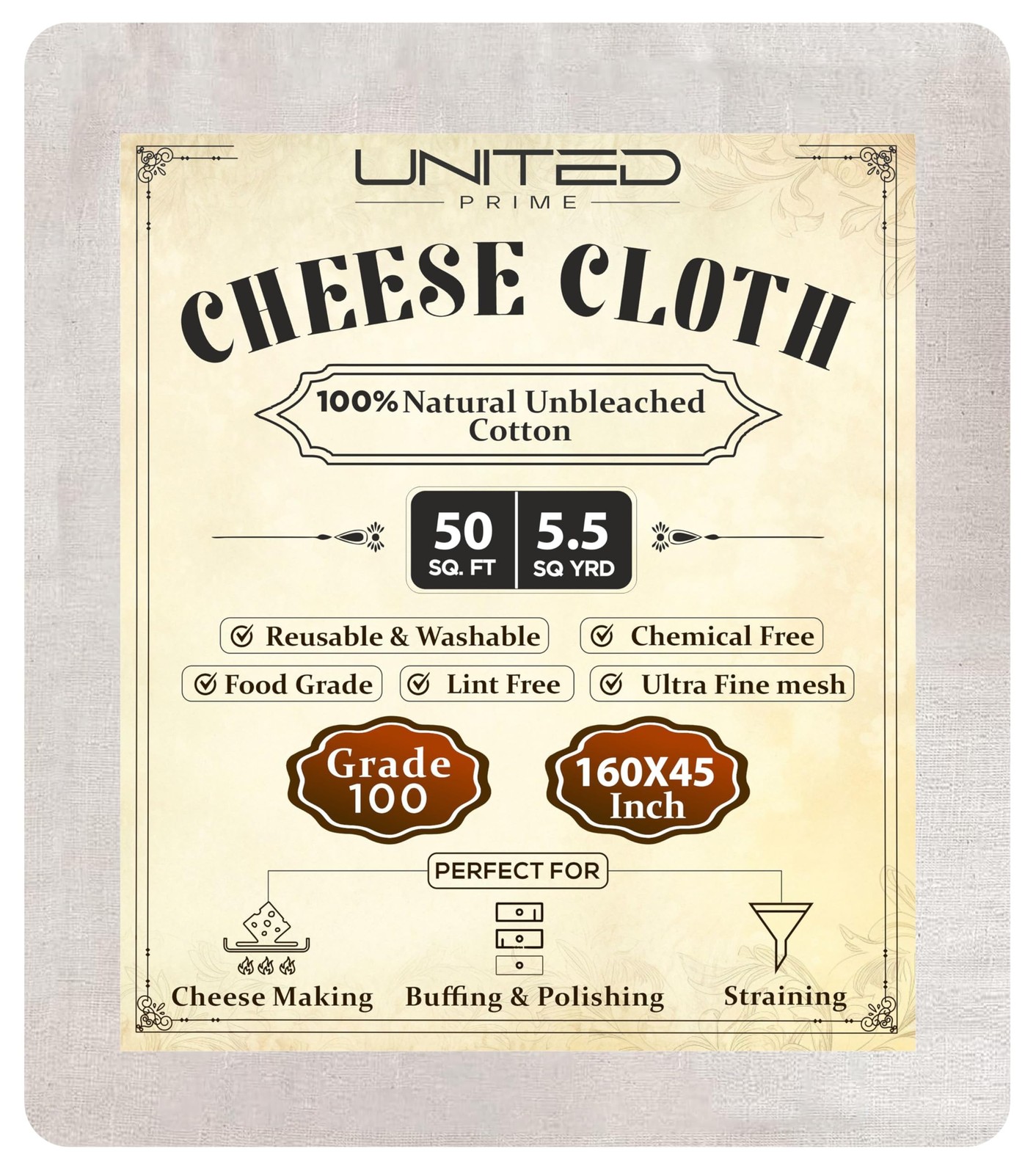 Cheese Cloths 100 Grade, 160X45 Inches - 50 Sq Feet Unbleached 100% Cotton Fa...