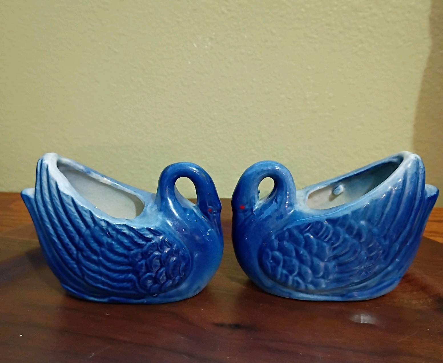 VTG Pair Swan Mini Planter Blue Glazed Pottery Stoneware Toothpick Holder Decor VTG Pair Swan Mini Planter Blue Glazed Pottery Stoneware Toothpick Holder Decor