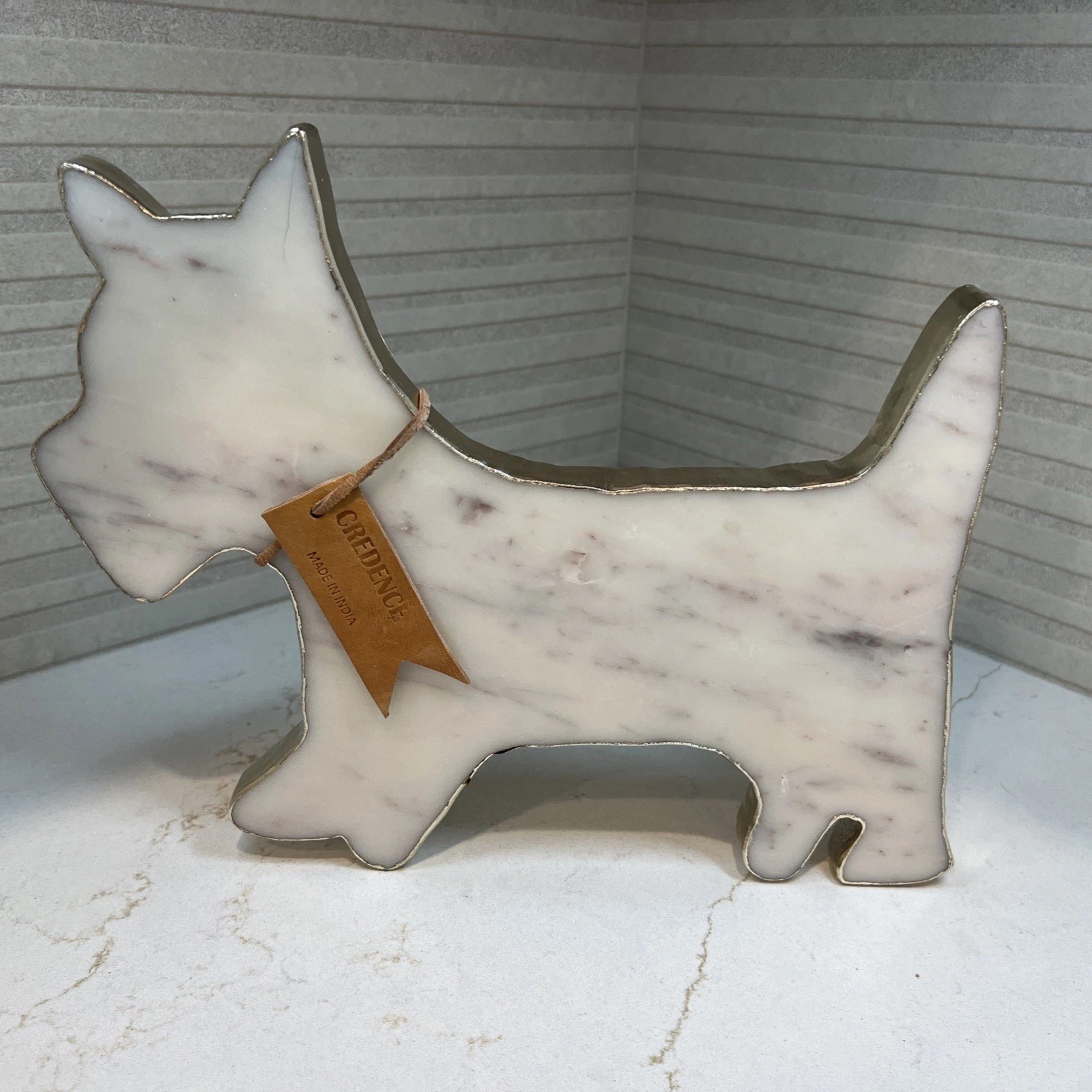 Marble Scottie Dog charcuterie / Cutting Board Gold Trim 10”X11.5”X 1/2” India Marble Scottie Dog charcuterie / Cutting Board Gold Trim 10”X11.5”X 1/2” India