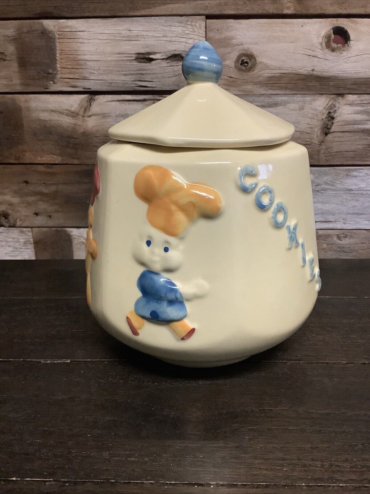 Shawnee Little Chef Cookie Biscuit Jar with Lid Yellow USA Vintage 1950s