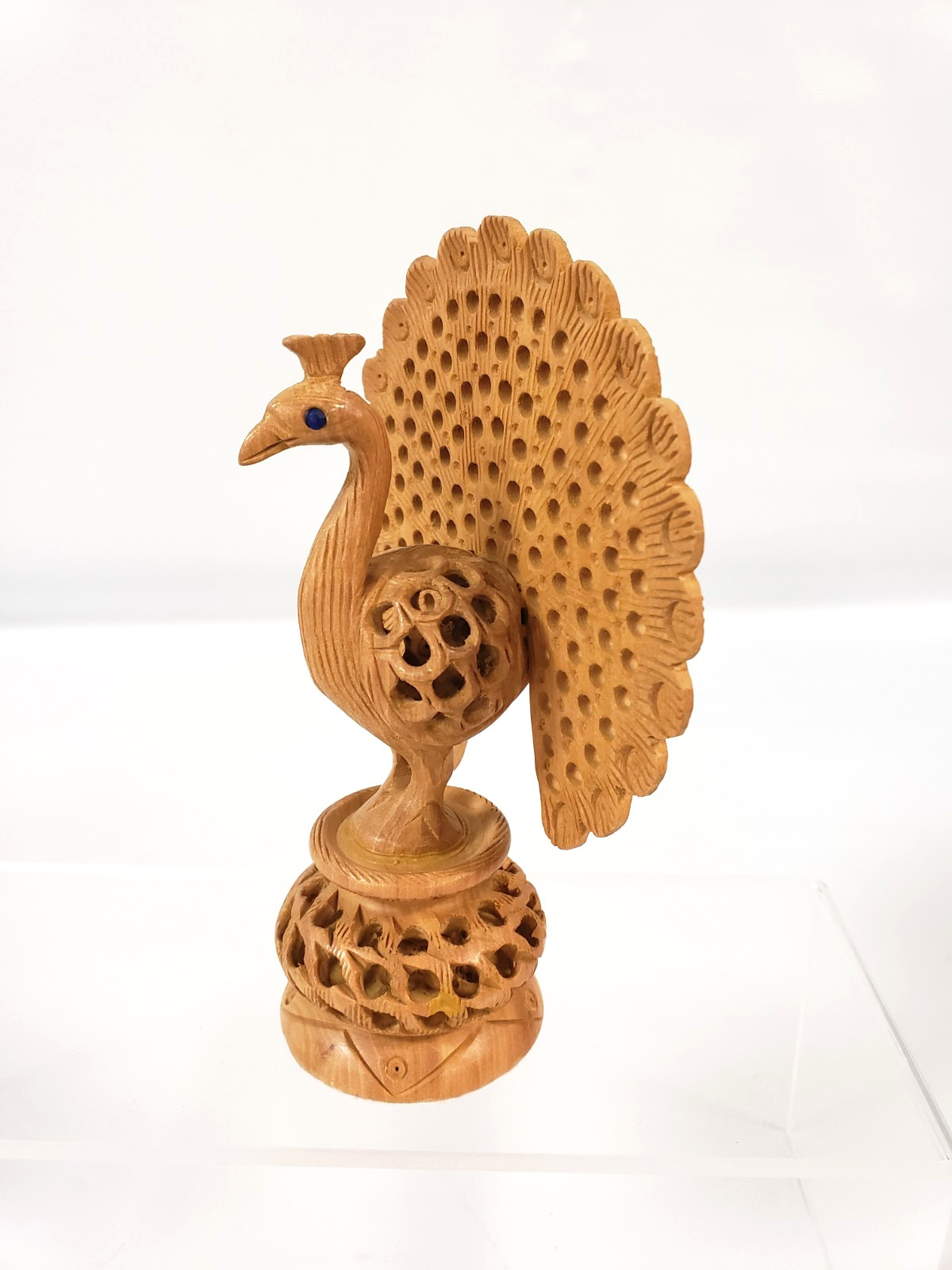 Vintage Wooden Hand Carved Peacock Sculpture Figurine Decoration 5.25 in high