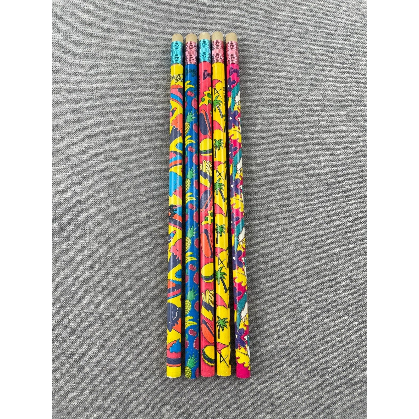 Vintage Lisa Frank Lot Of Pencils 5 Unsharpened 1989 Tropical Flamingo Fruits
