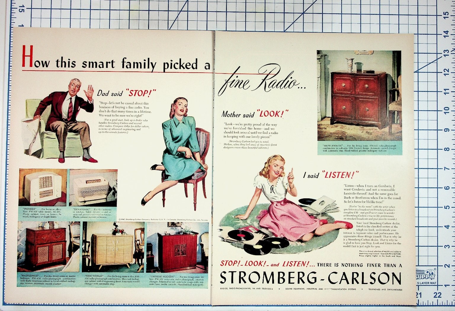 1947 Stromberg-Carlson Radio TV Ad Mid-Century Modern Family Vintage Ephemera