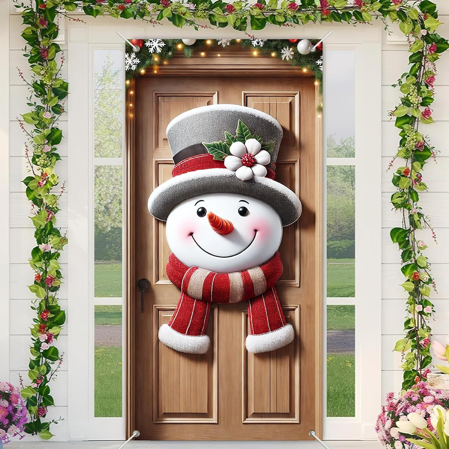 Christmas Door Cover Snowman Hat 14X30 Inch Polyester