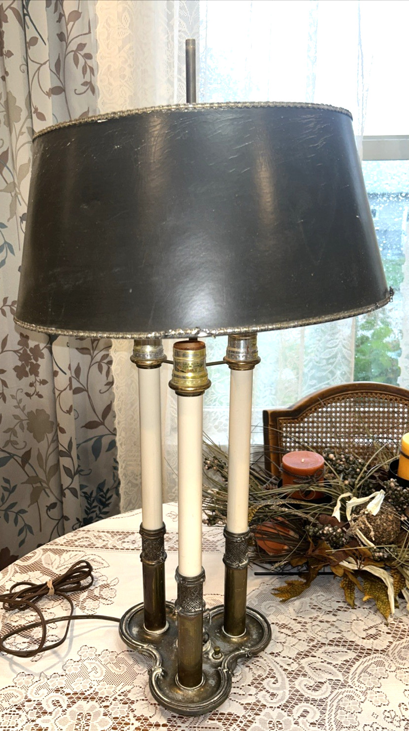 Vintage Stiffle Three Candlestick French 3 Way Brass Bouillotte Table Lamp