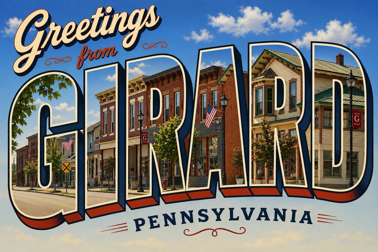 Greetings From Girard PENNSYLVANIA Modern Large Letter Postcard C59