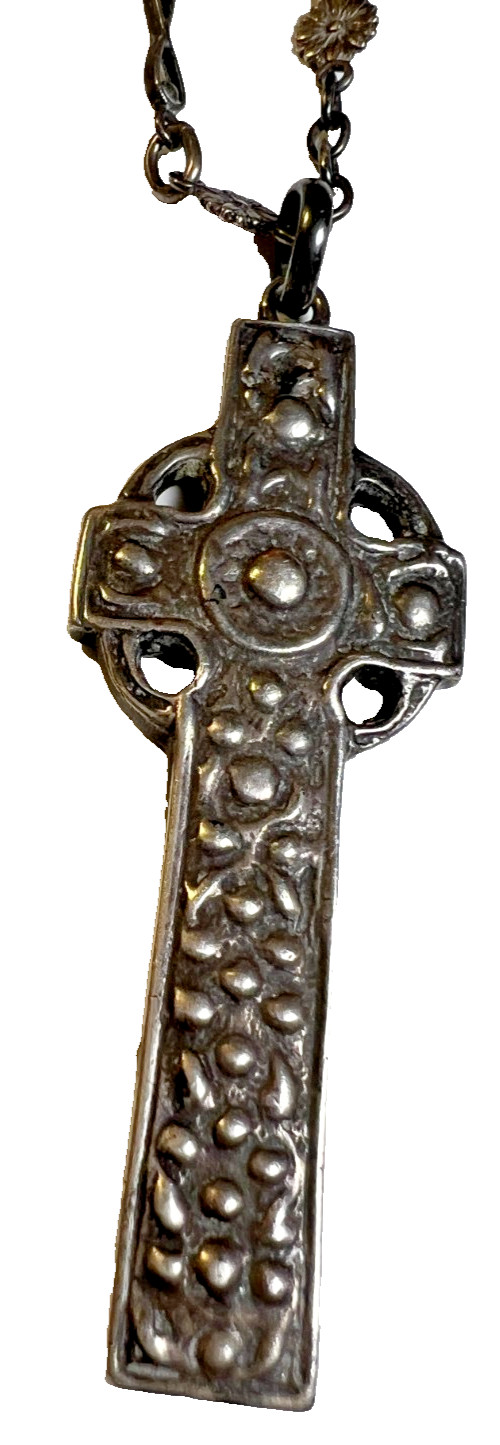 Antique Edwardian Silver Celtic Cross Ornate Necklace Sterling Rosary