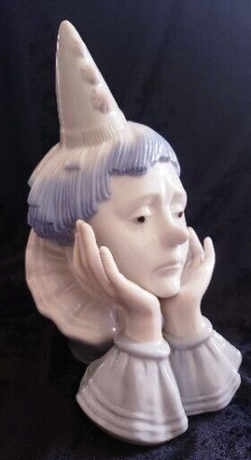 Vintage Porcelain Figural Pastel Blues Thinking Sad Pierrot Clown Figurine Decor