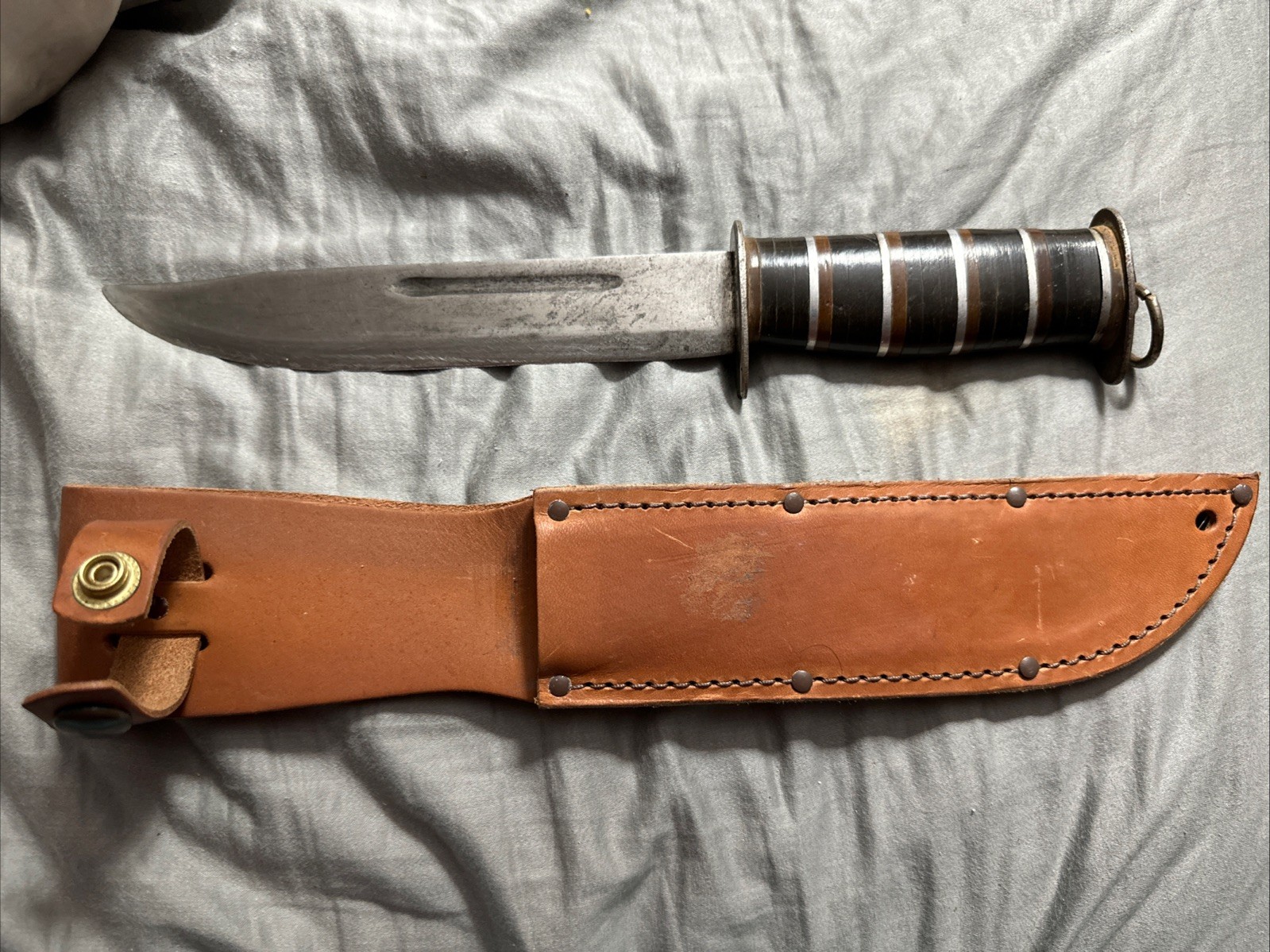 Vintage Unmarked Trench Art Fixed Blade Knife & Sheath, War, Military, Combat Go Vintage Unmarked Trench Art Fixed Blade Knife & Sheath, War, Military, Combat Go