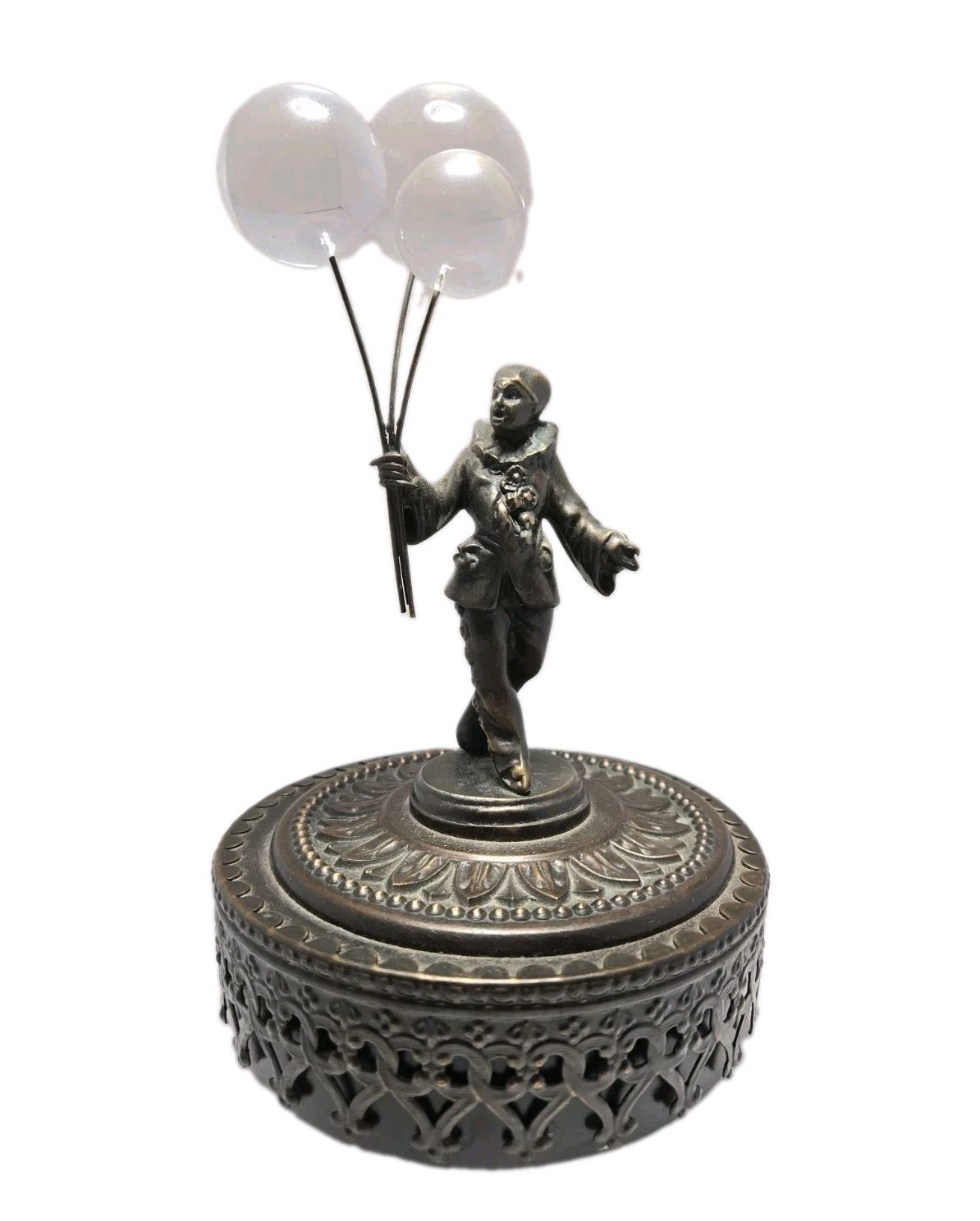 Vtg J.B. Hirsch Francaise Collection Bronze Pierrot Harlequin Musical Box Rare