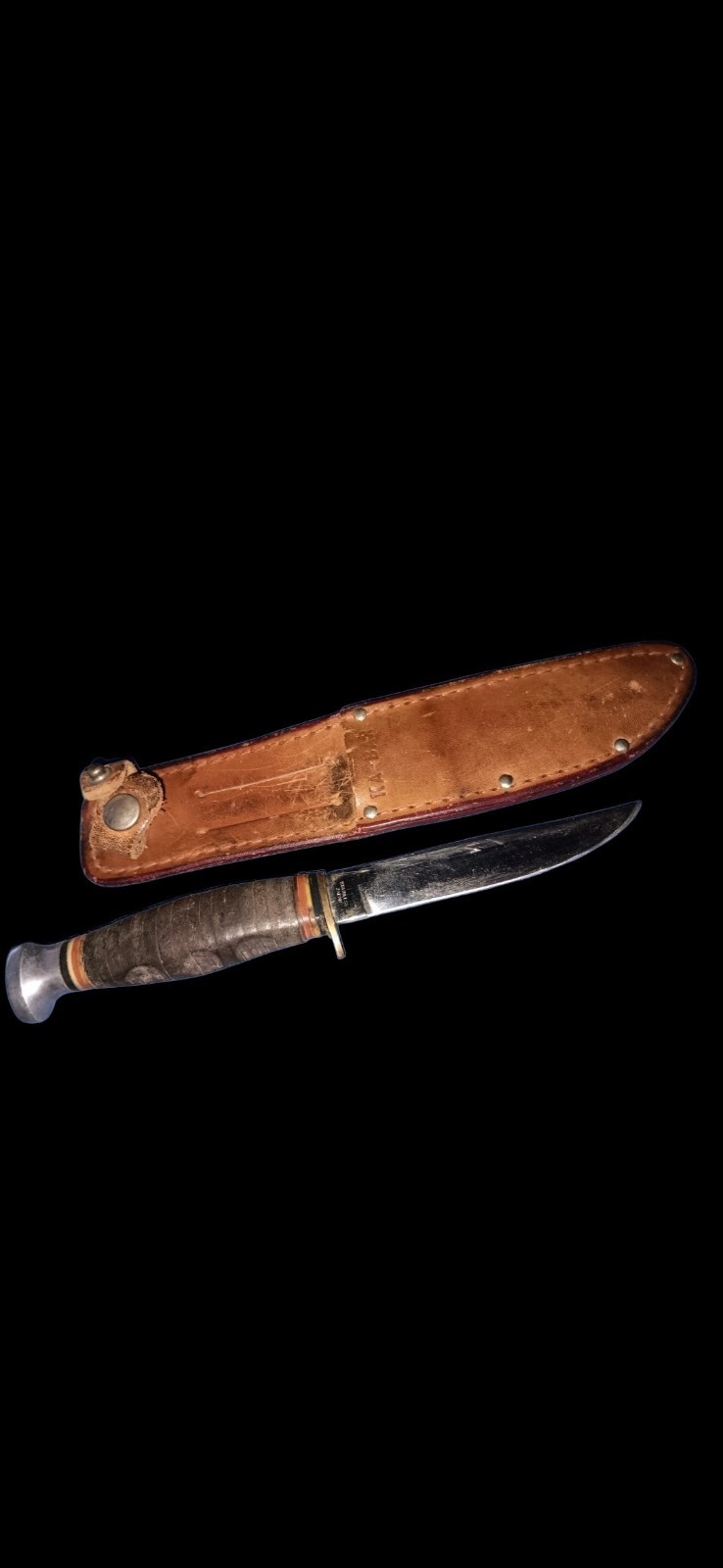Vintage Ka-bar Japan Fixed Blade Hunting Knife Used With Sheath