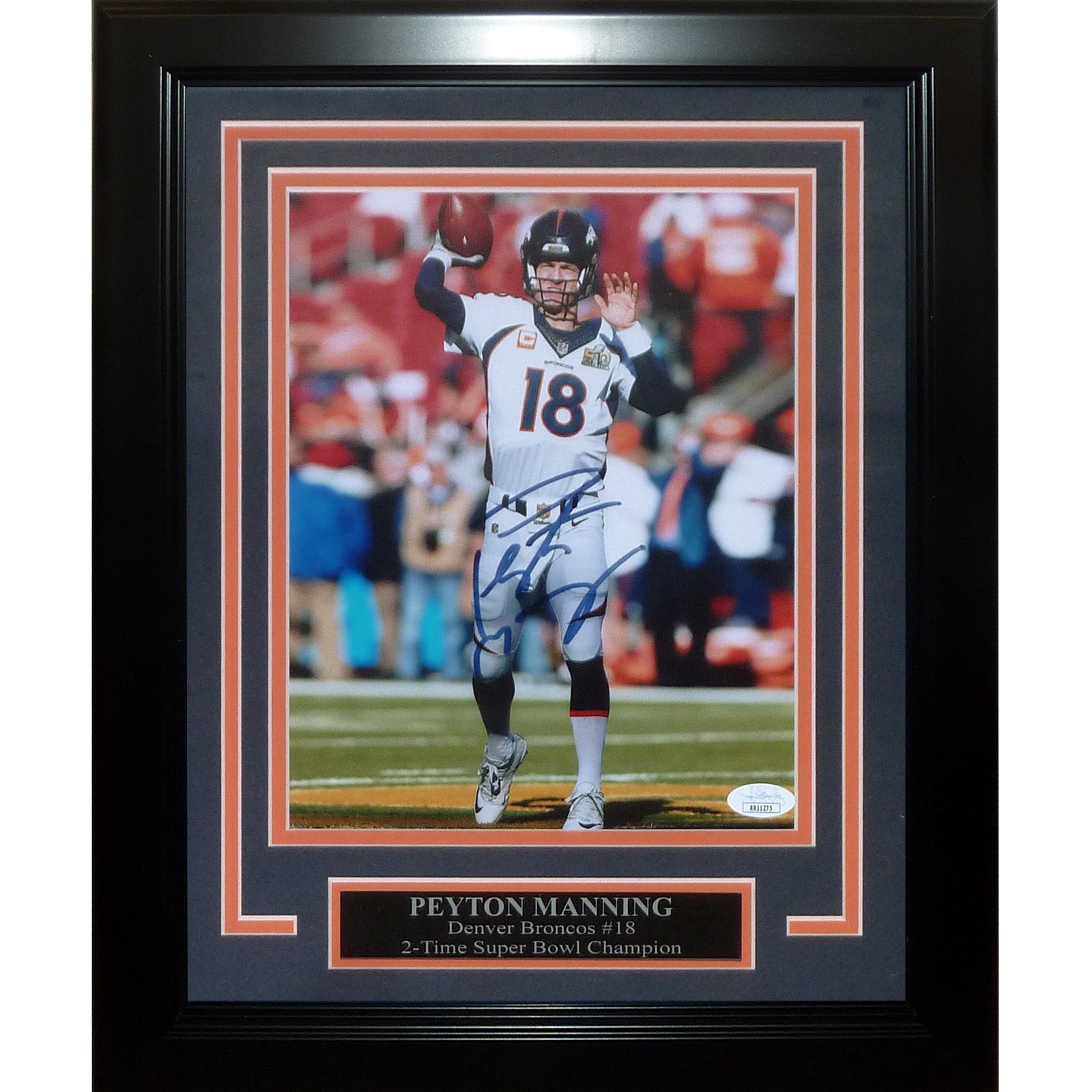 Peyton Manning Autographed Denver Broncos (Action) Deluxe Framed 8x10 Photo - JS