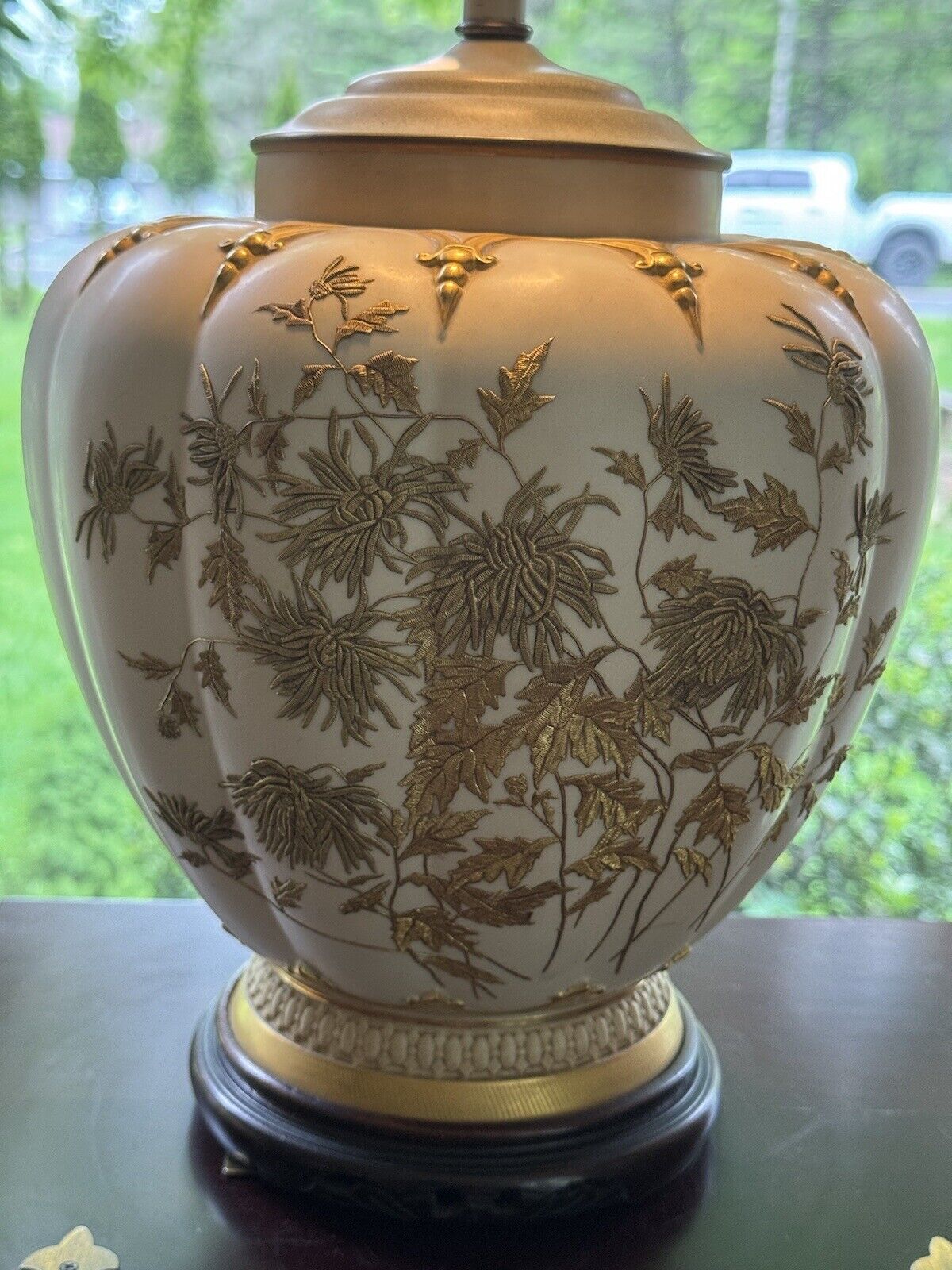 Vintage Late 19th Century Satsuma Lamp Ginger Jar Floral Table Lamp No Shade 25”