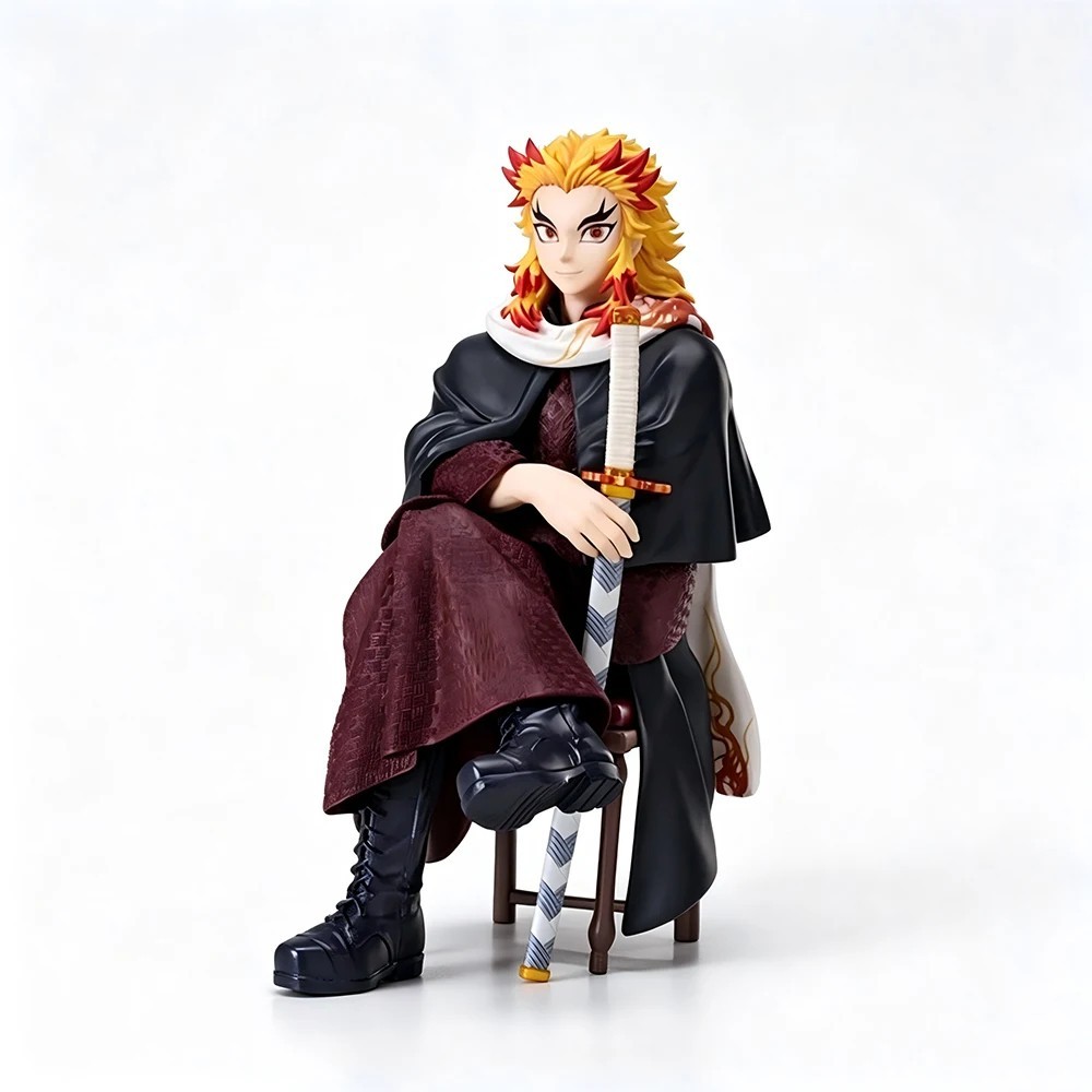 15cm Demon Slayer Rengoku Kyojuro Sitting Figure Chair Sword PVC Statue Toy Gift