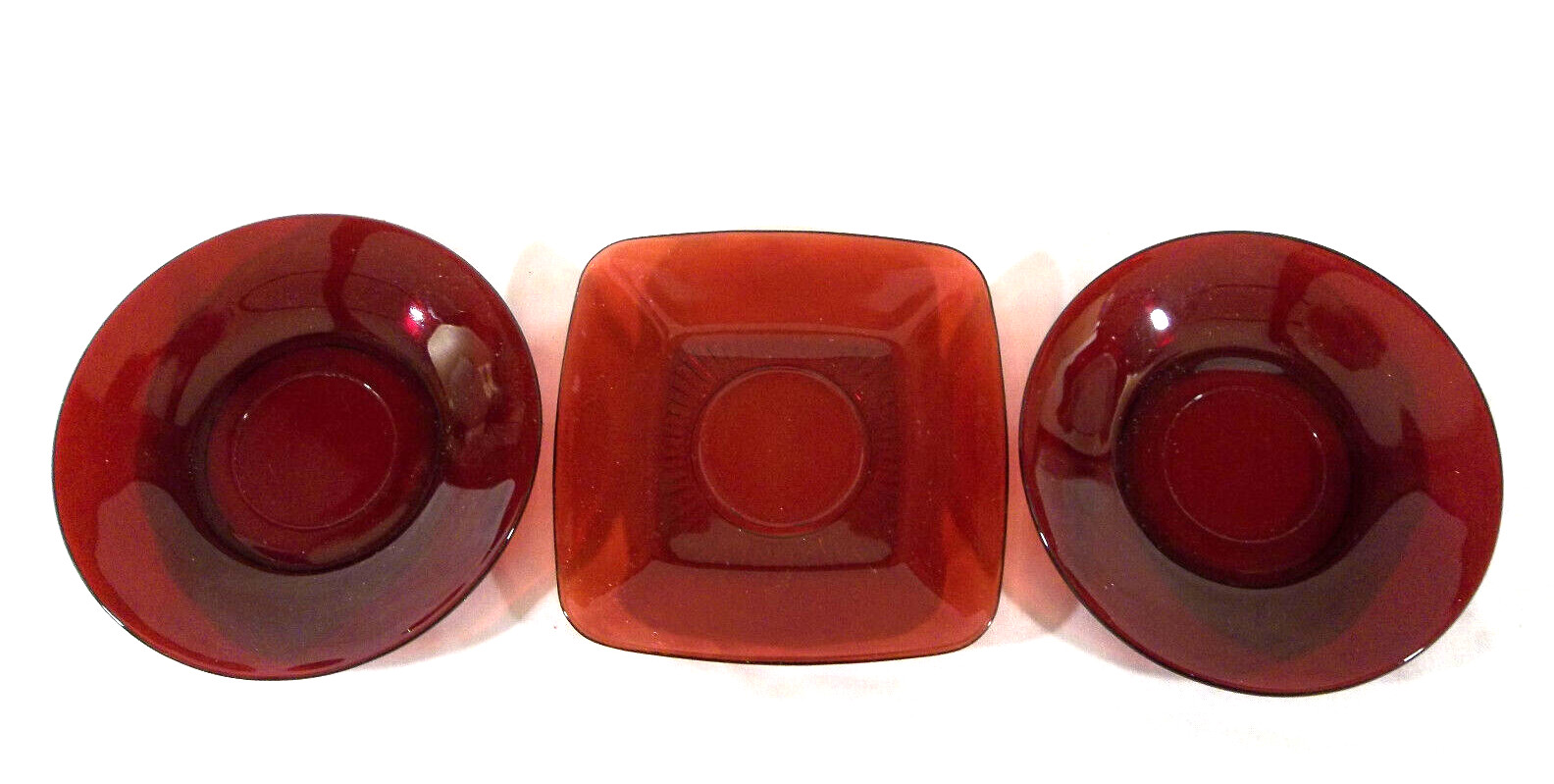 Vintage Anchor Hocking Royal Ruby Red 1 Square Saucer and 2 Round Saucers